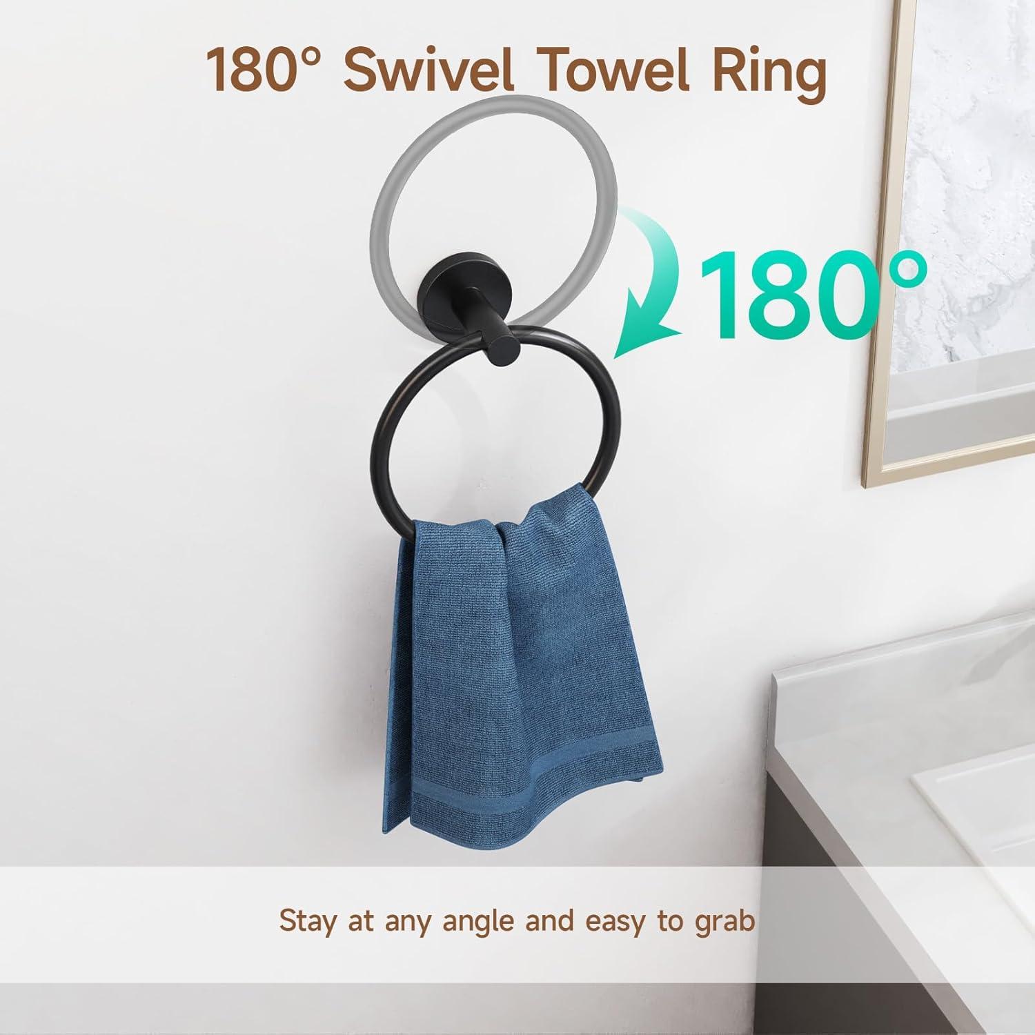 Stainless Steel Towel Ring Set of 2, Rust-Resistant Sus304, Perfect for Bathroom, Kitchen, Living Room, Matte Black Finish