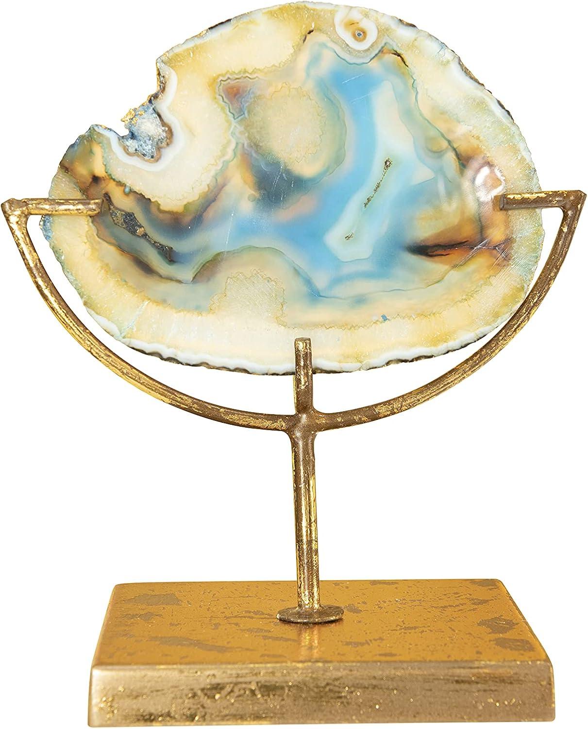 Storied Home Agate on Stand Blue 4" Includes 1 Stand Only: Luxury Glam Metal Sculpture, Indoor Decorative Object