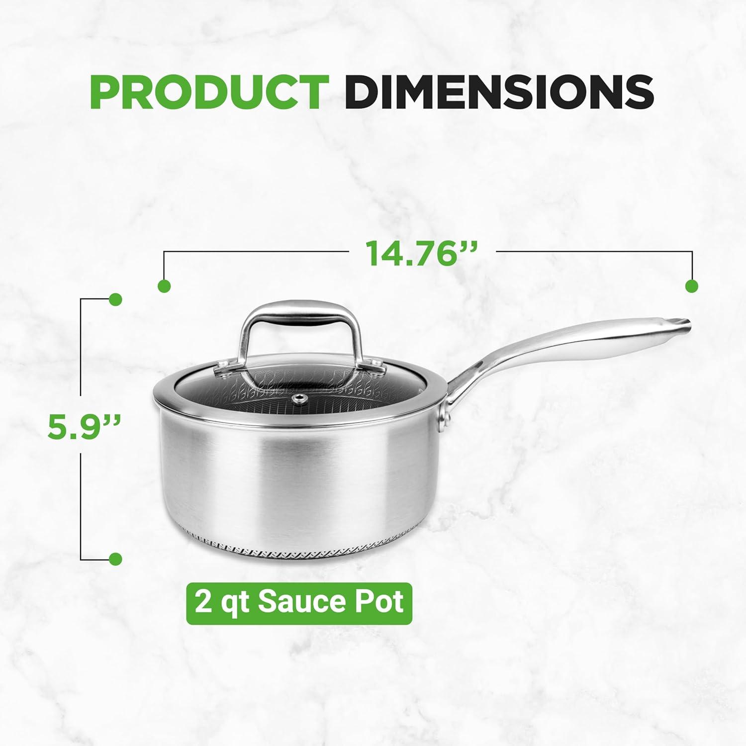 NutriChef 2 QT Stainless Steel Non-Stick Sauce Pot with Glass Lid