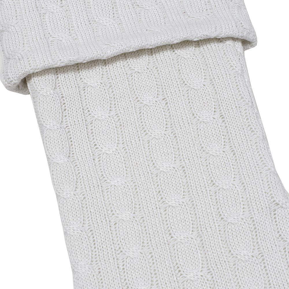 Ivory Cable Knit Christmas Stockings with Faux Fur Pom Poms, 20 Inches, Set of 3