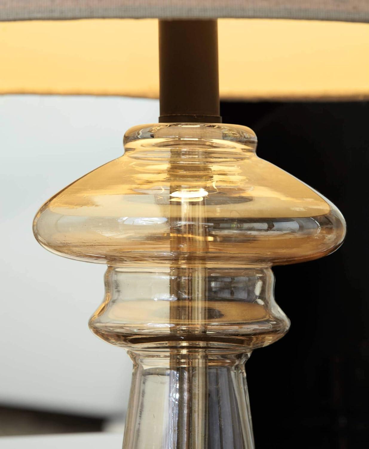 Elegant Champagne Gold Glass Table Lamp with Taupe Drum Shade