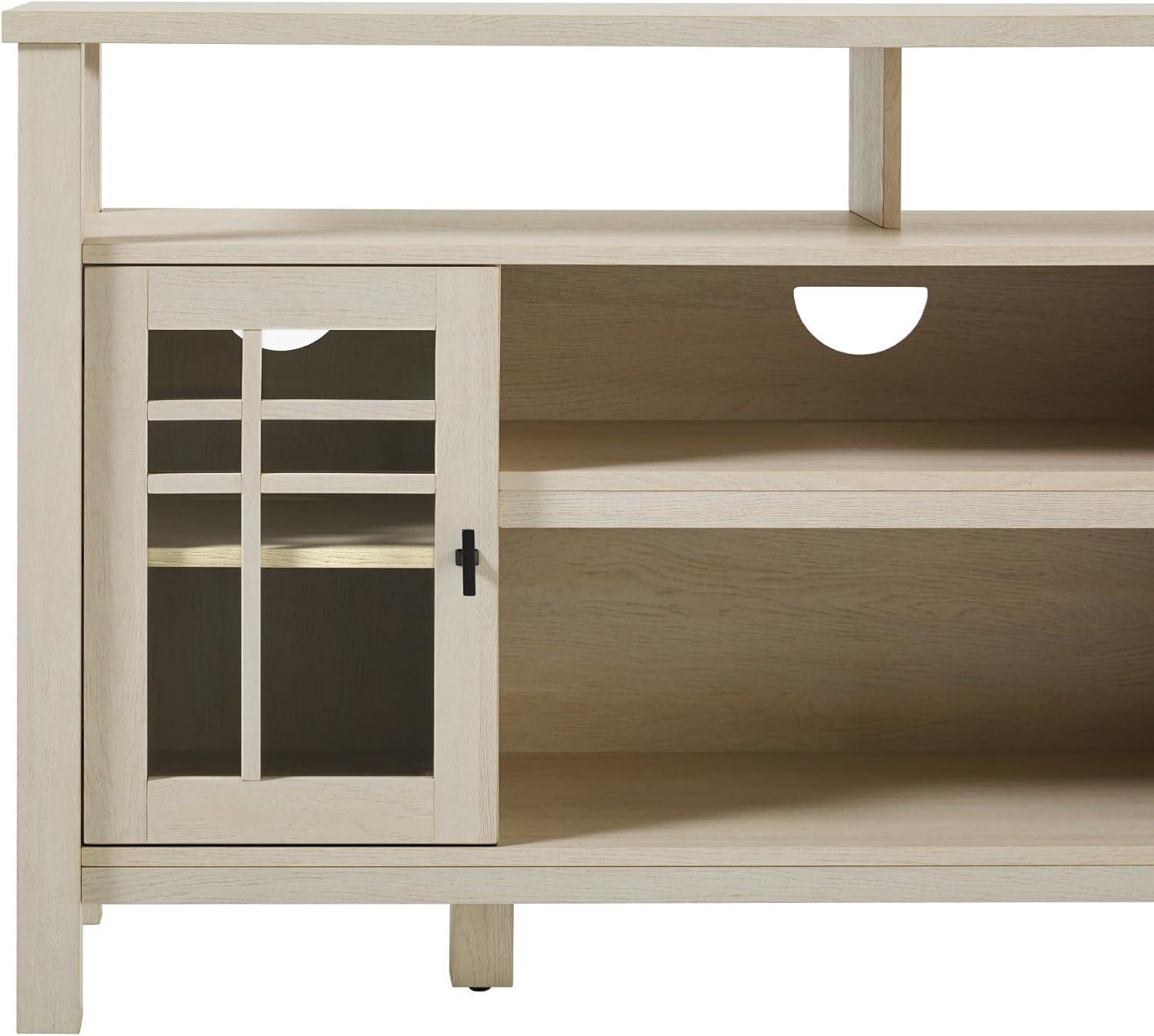 Walker Edison 58" Transitional 2-Door Windowpane TV Stand for TVs up to 65”, Ivory Oak