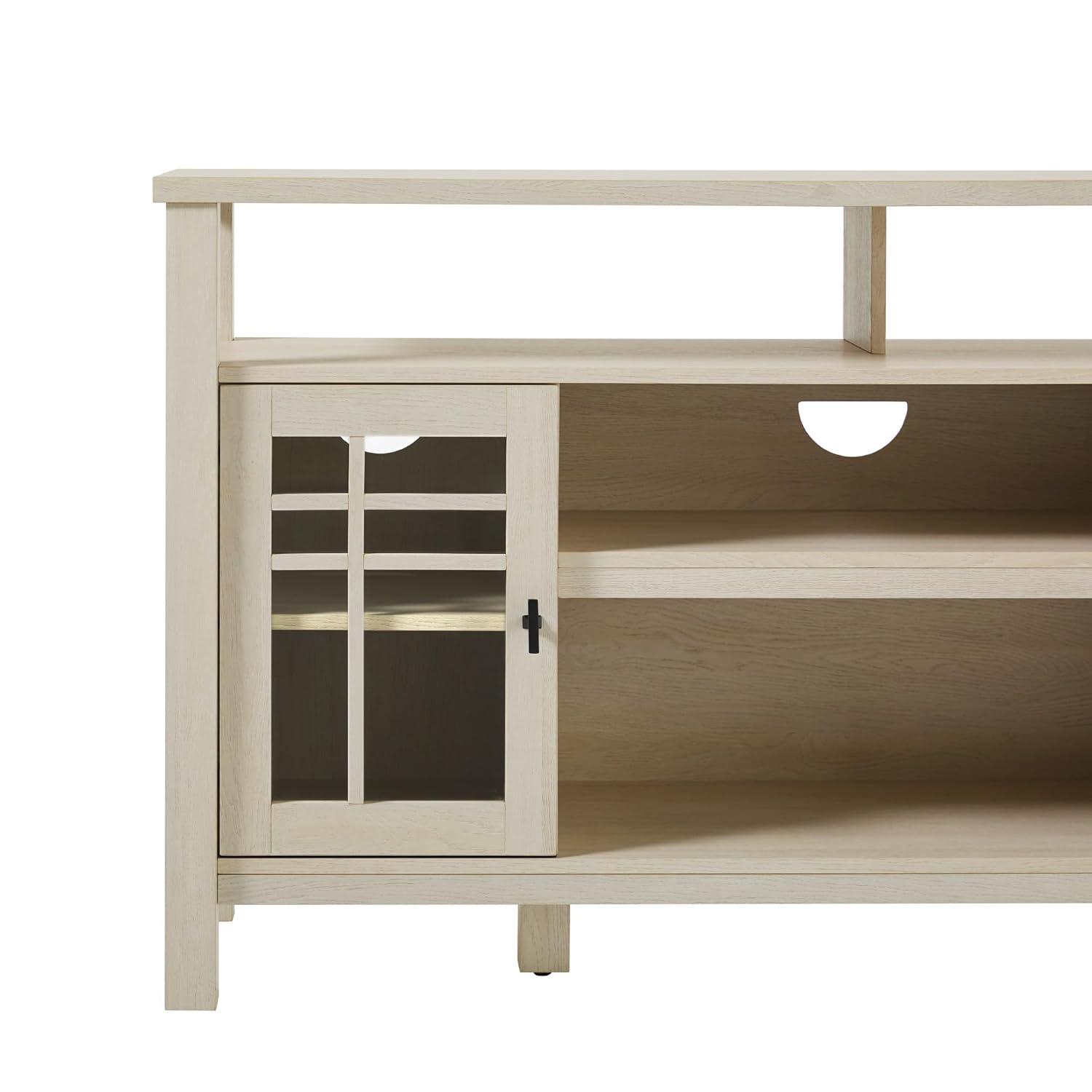 Walker Edison 58" Transitional 2-Door Windowpane TV Stand for TVs up to 65”, Ivory Oak