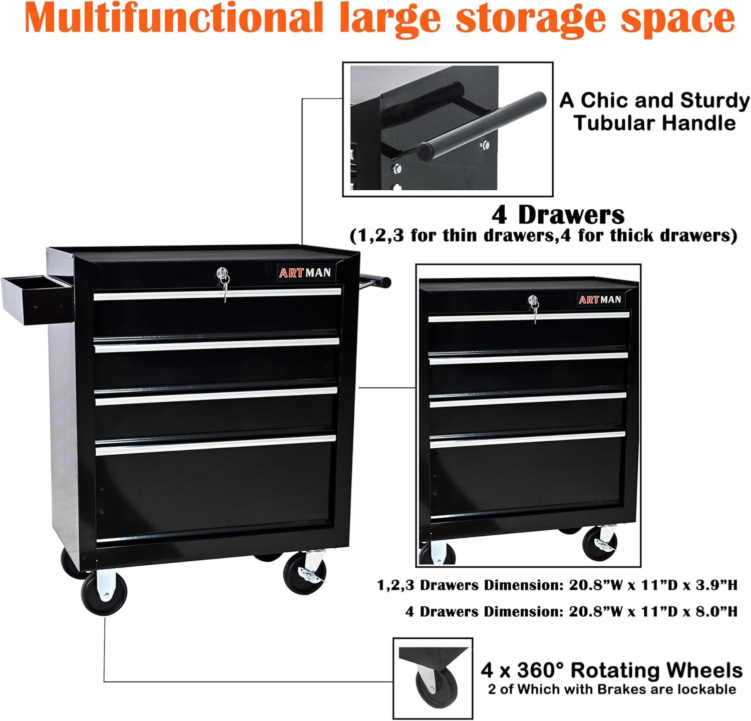7 Drawers Tool Cart on Wheels,Multifunctional Rolling Tool Chest Tool Storage,Drawers Rolling Tool Trolley Organizer Tool Case for Garage, Warehouse, Workshop, Repair Shop (Silver)