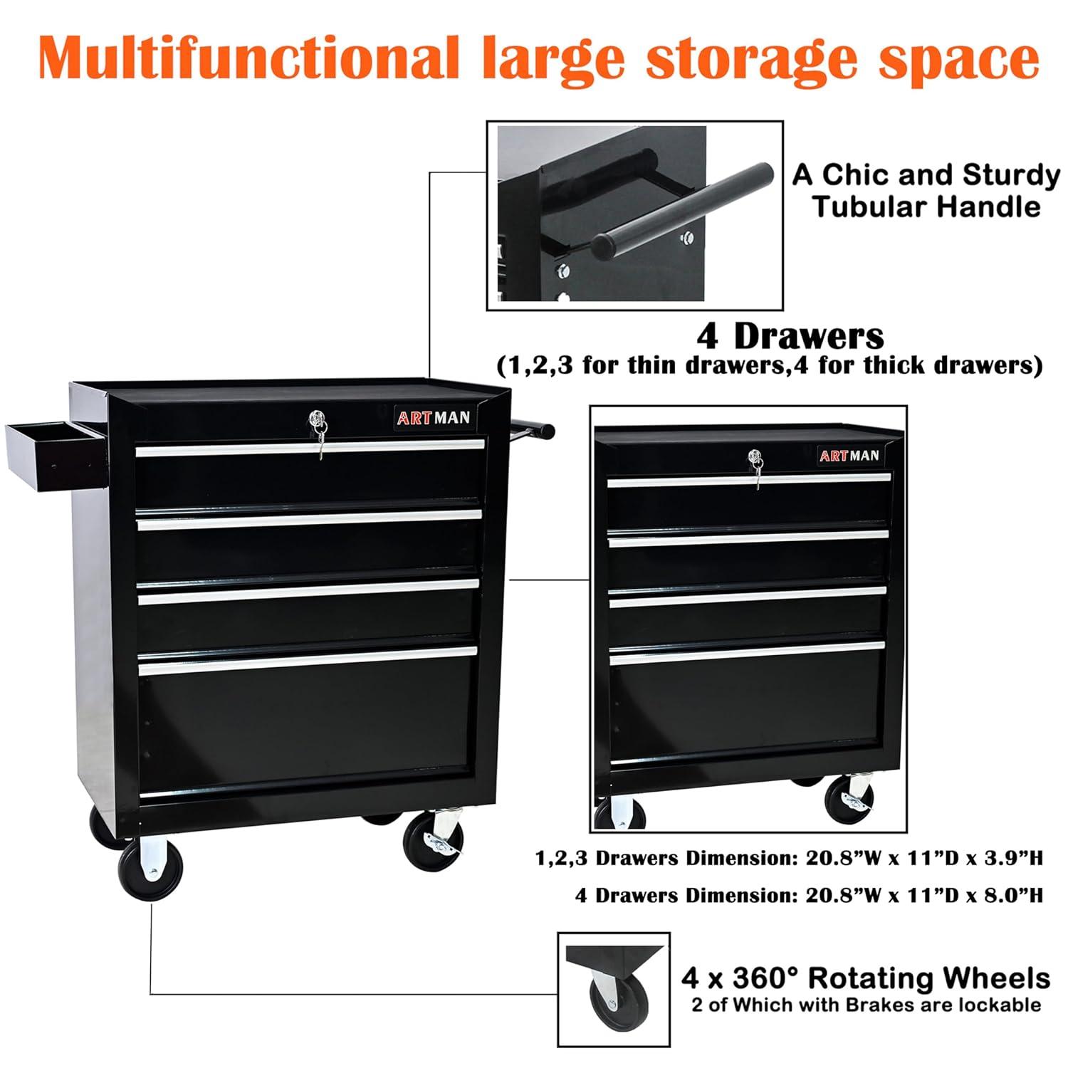7 Drawers Tool Cart on Wheels,Multifunctional Rolling Tool Chest Tool Storage,Drawers Rolling Tool Trolley Organizer Tool Case for Garage, Warehouse, Workshop, Repair Shop (Silver)