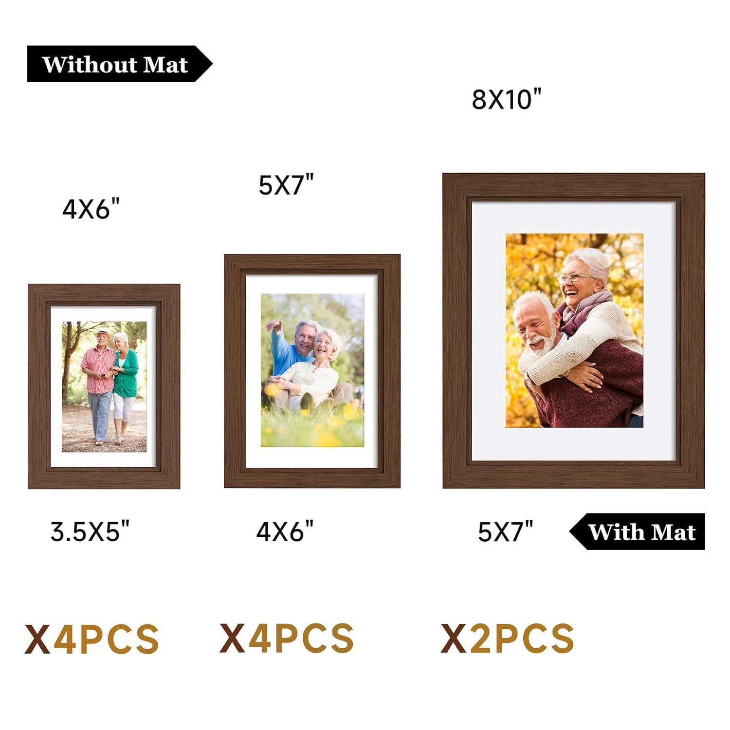 Picture Frames Set of 10, Collage Picture Frames for 8x10, 5x7, 4x6 Photos Real Glass for Wall or Tabletop