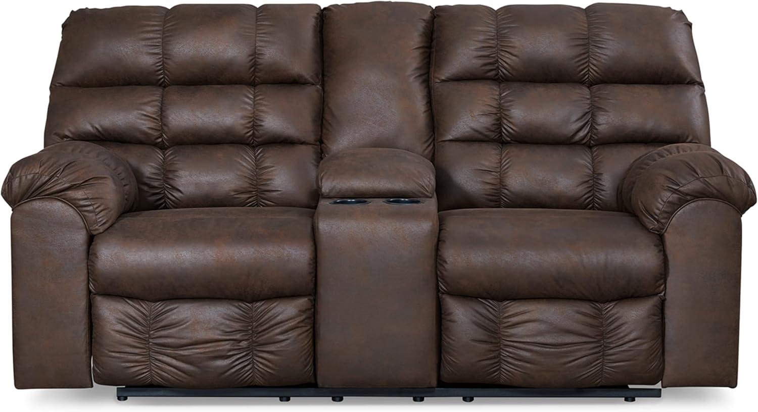 Nut Brown Faux Leather Reclining Loveseat with Cup Holder