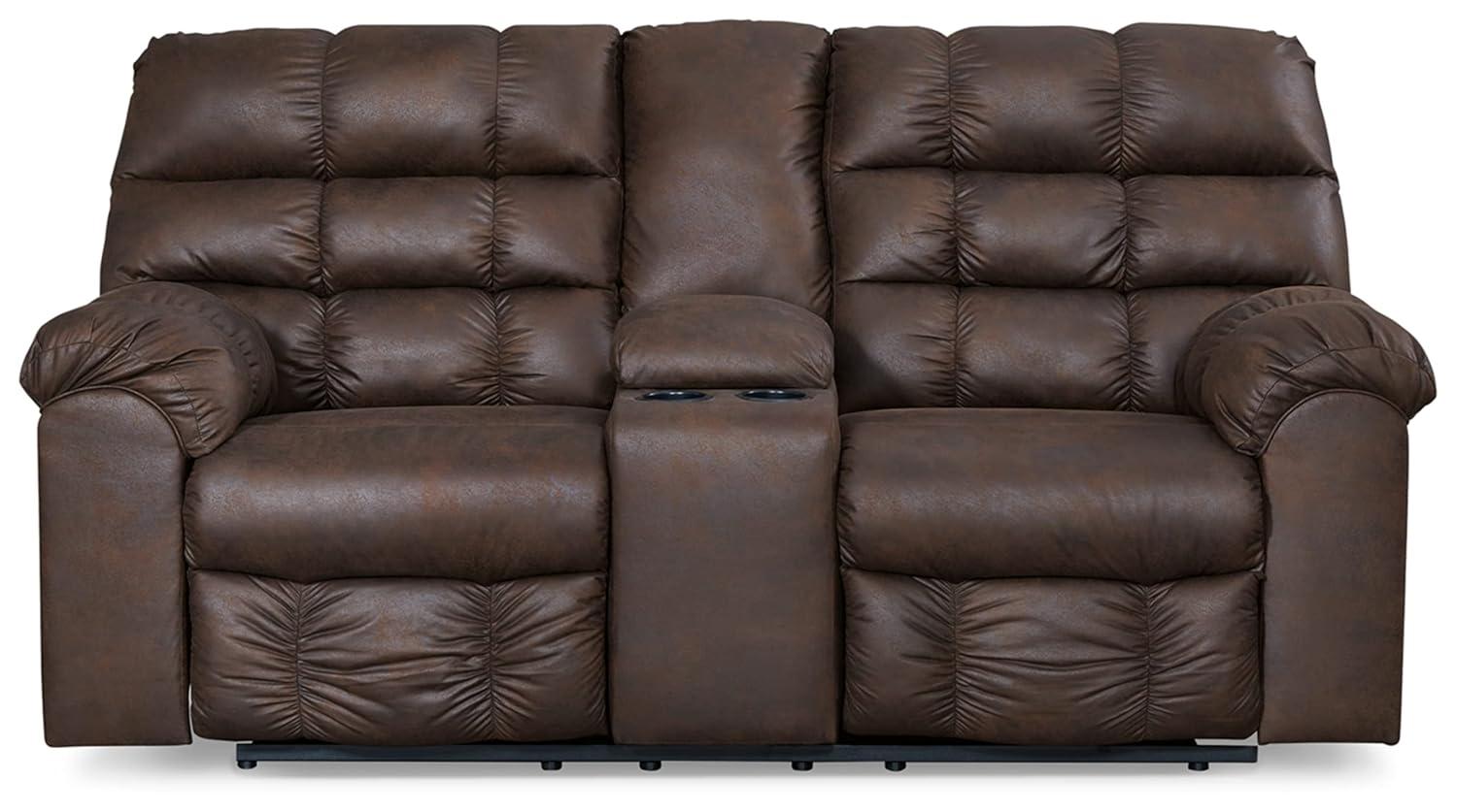 Nut Brown Faux Leather Reclining Loveseat with Cup Holder
