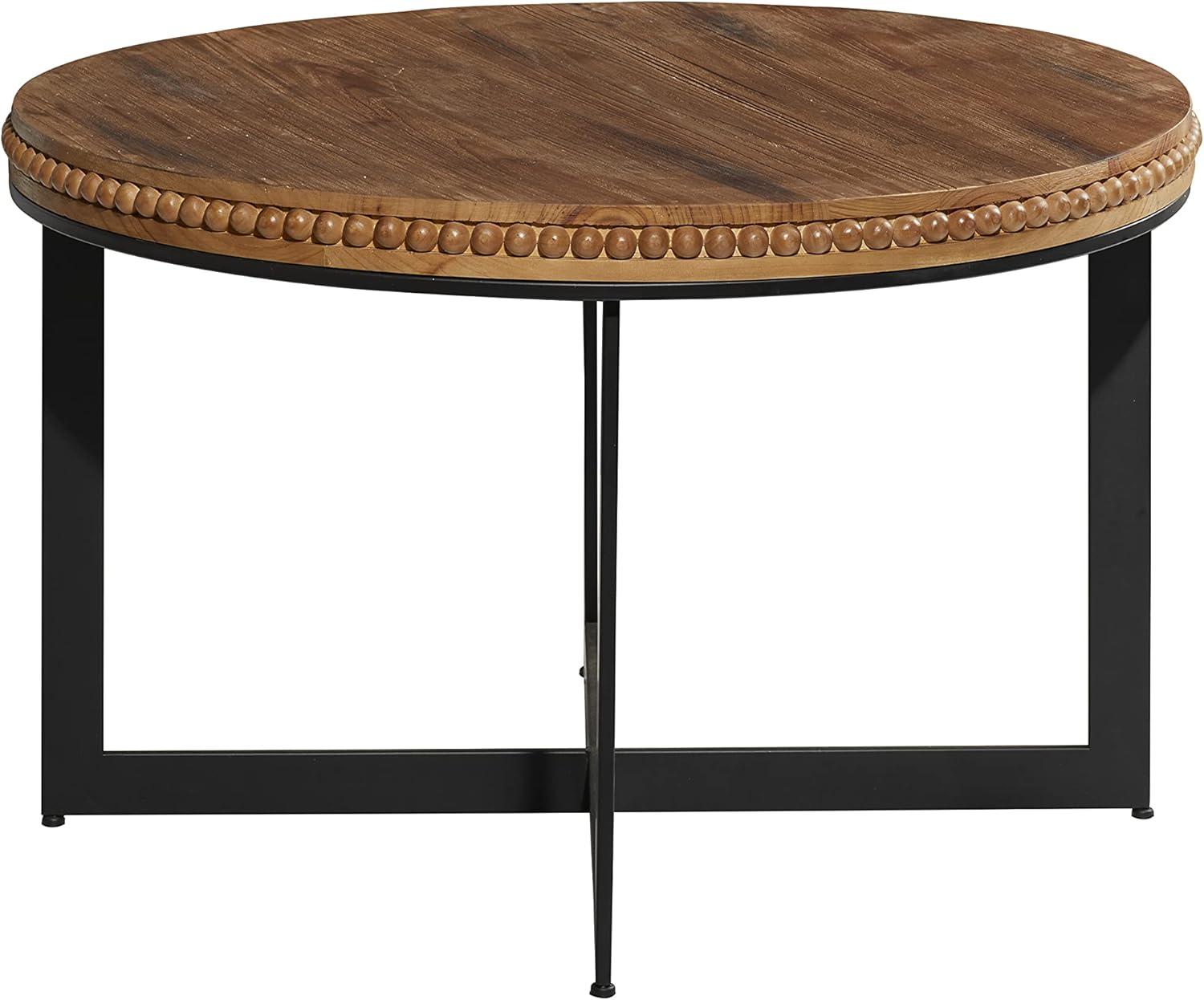 DecMode 30" x 16" Brown Wood Beaded Coffee Table with Metal X-Shaped Base, 1-Piece