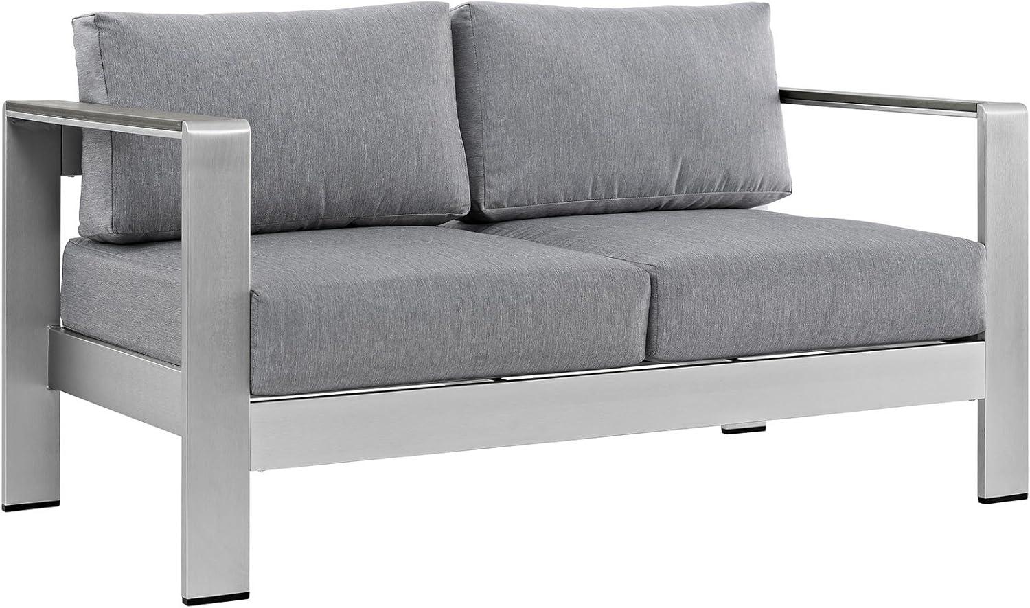 Silver Gray Shore Outdoor Patio Aluminum Loveseat