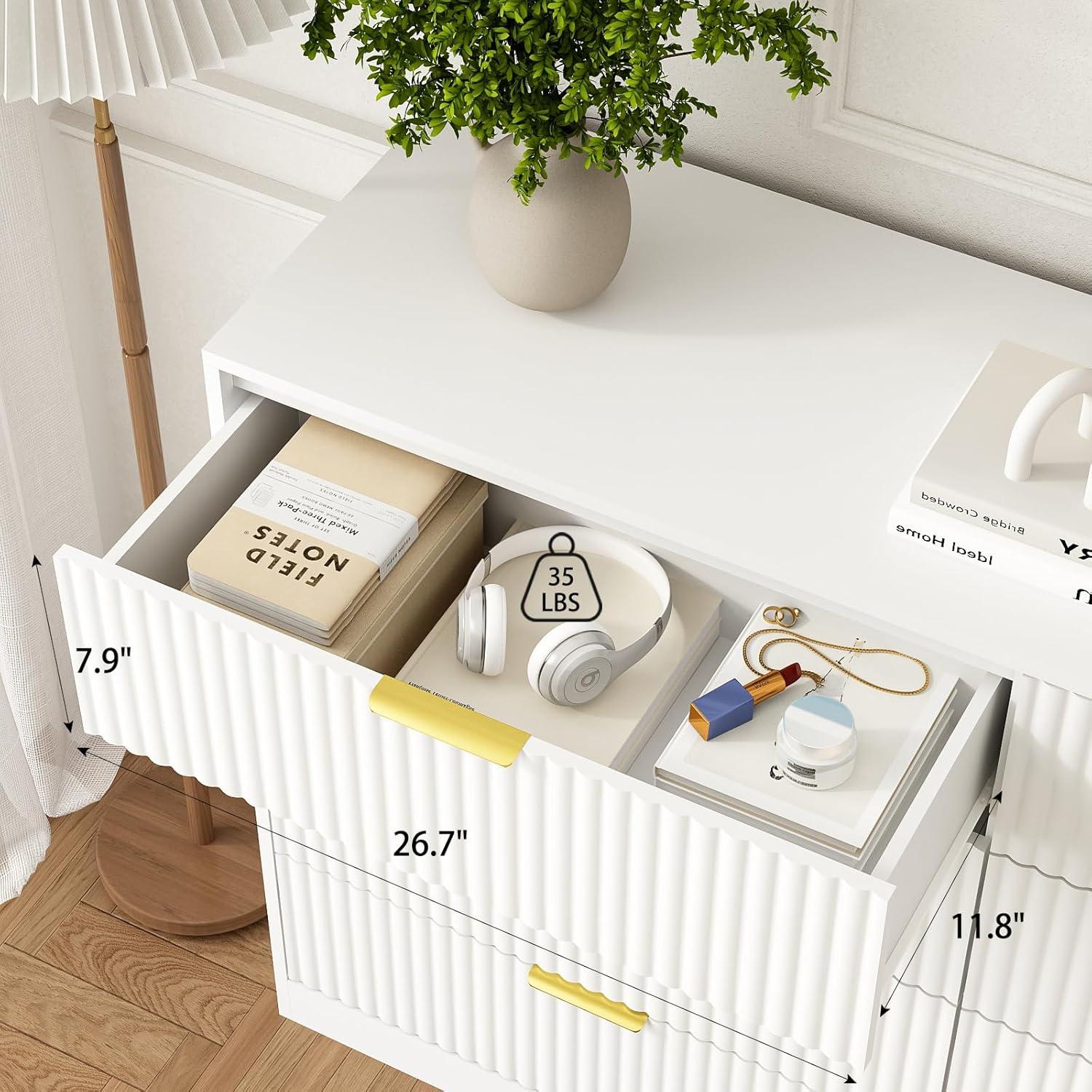 Fluted Dresser For Bedroom With 8 Drawers, 55" Wide Modern Chest Of Drawers With Metal Handle