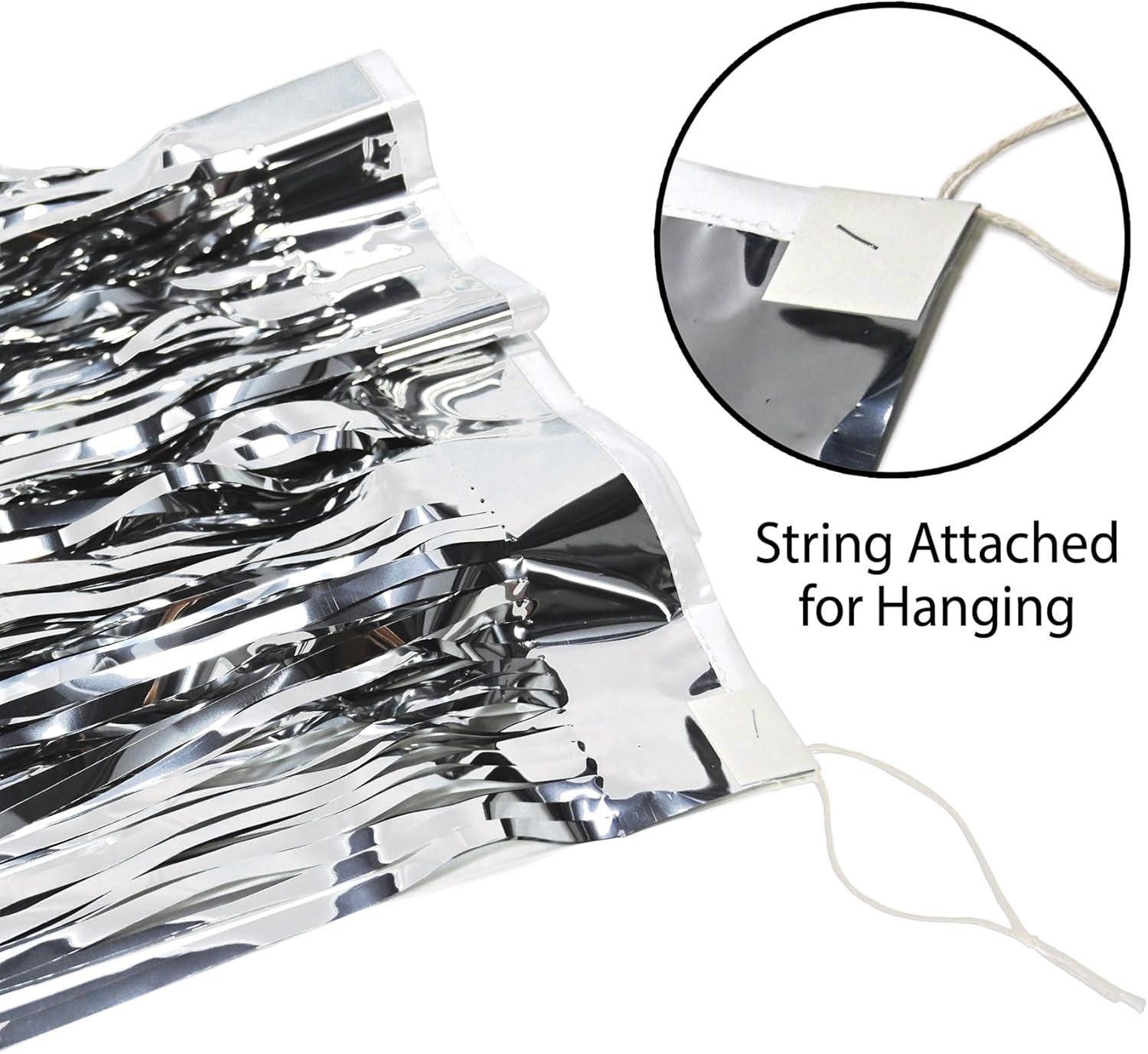 Silver Metallic Fringe Party Drape, 15" x 10'