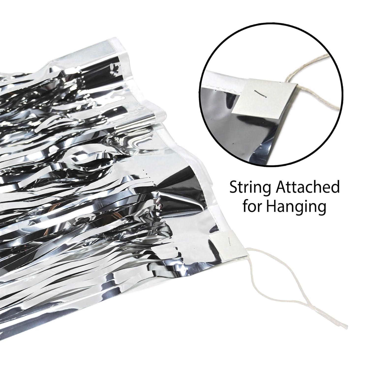 Silver Metallic Fringe Party Drape, 15" x 10'