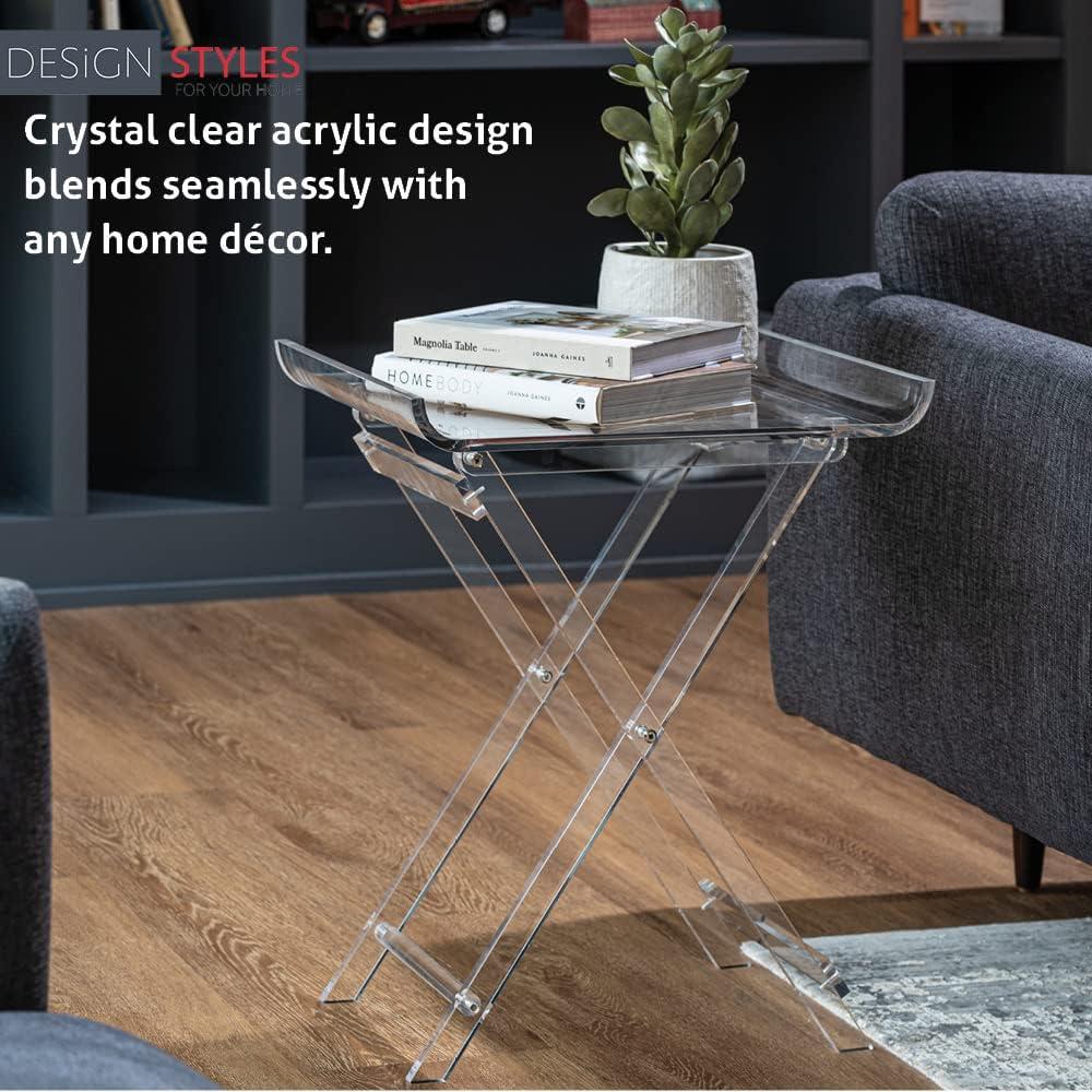 Designstyles Acrylic Foldable Tray Side Table Curved Top , Luxurious Home Decor Essential, Perfect for Convenient Tabletop Space