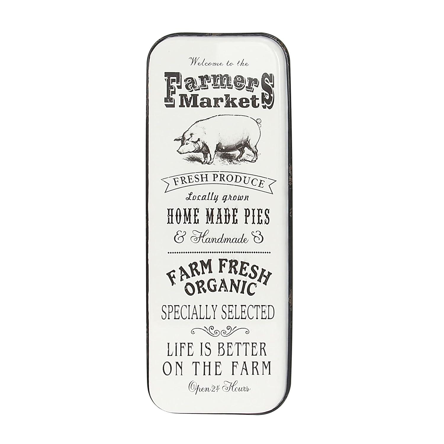 42" x 16" Vintage Country Iron Farmhouse Metal Sign Wall Decor Black - Olivia & May: Glazed White Rectangular Panel