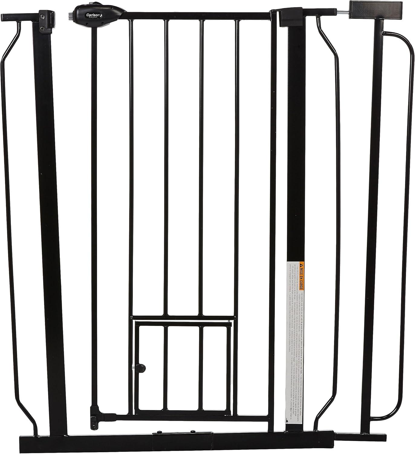 Carlson Pet Products 36" Extra Tall Walk-Through Pet Gate with Small Pet Door, includes 4-Inch Extension Kit, 4 Pack Pressure Mount Kit and 4 Pack Wall Mount Kit, Black