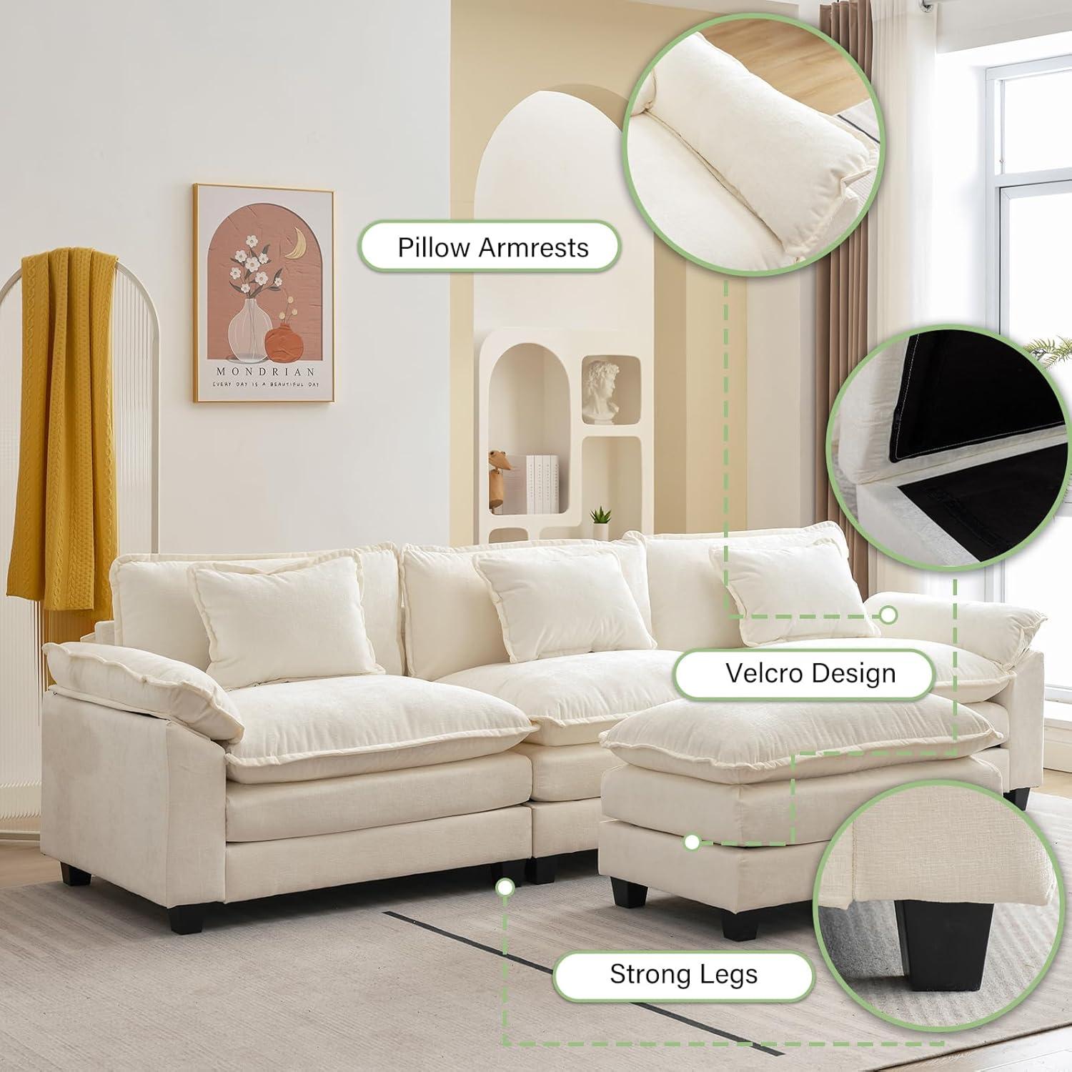 Carbaugh 154" Oversized U Shaped Sectional Sofa, Comfy Cloud Couch Deep Sectional Sofa with Ottomans for Living Room