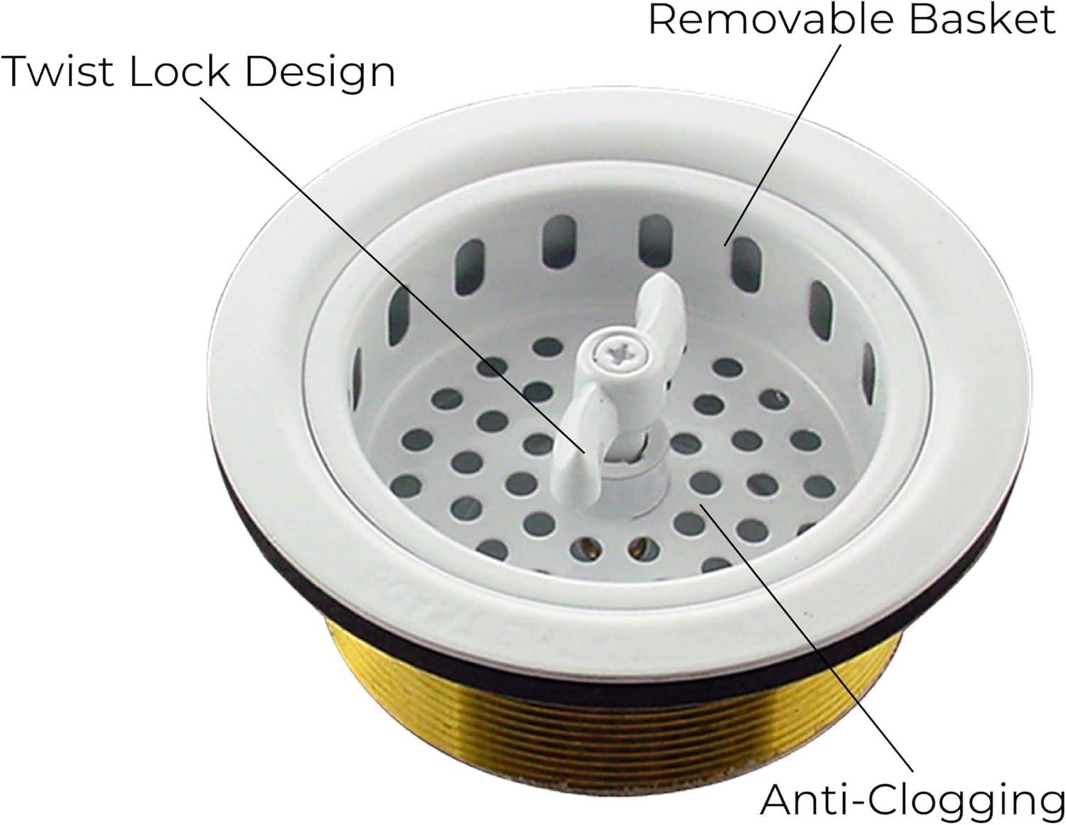 Mr. Scrappy Kitchen Sink Drain Assembly with Twist Lock Basket Strainer 21-DSB-WH