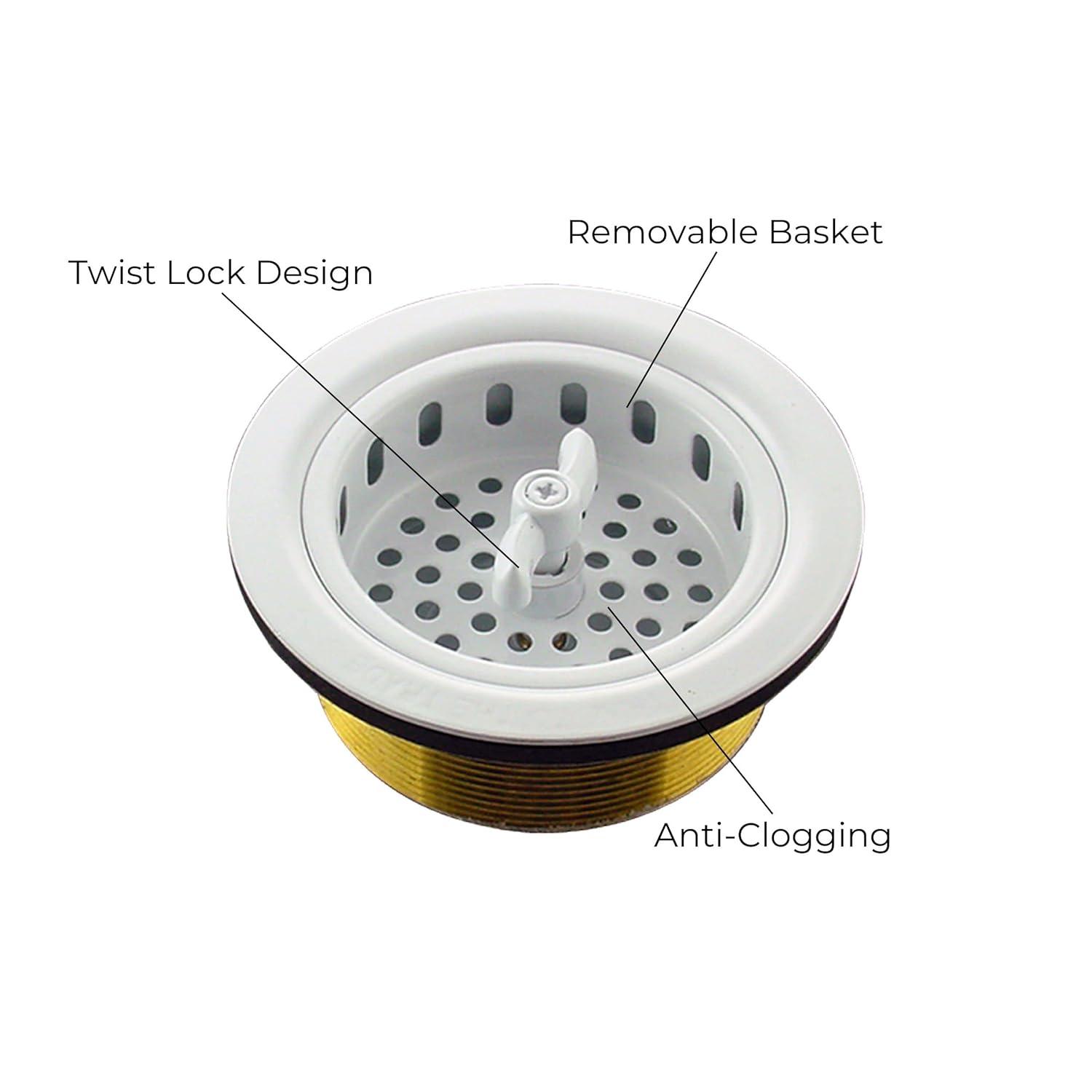 Mr. Scrappy Kitchen Sink Drain Assembly with Twist Lock Basket Strainer 21-DSB-WH