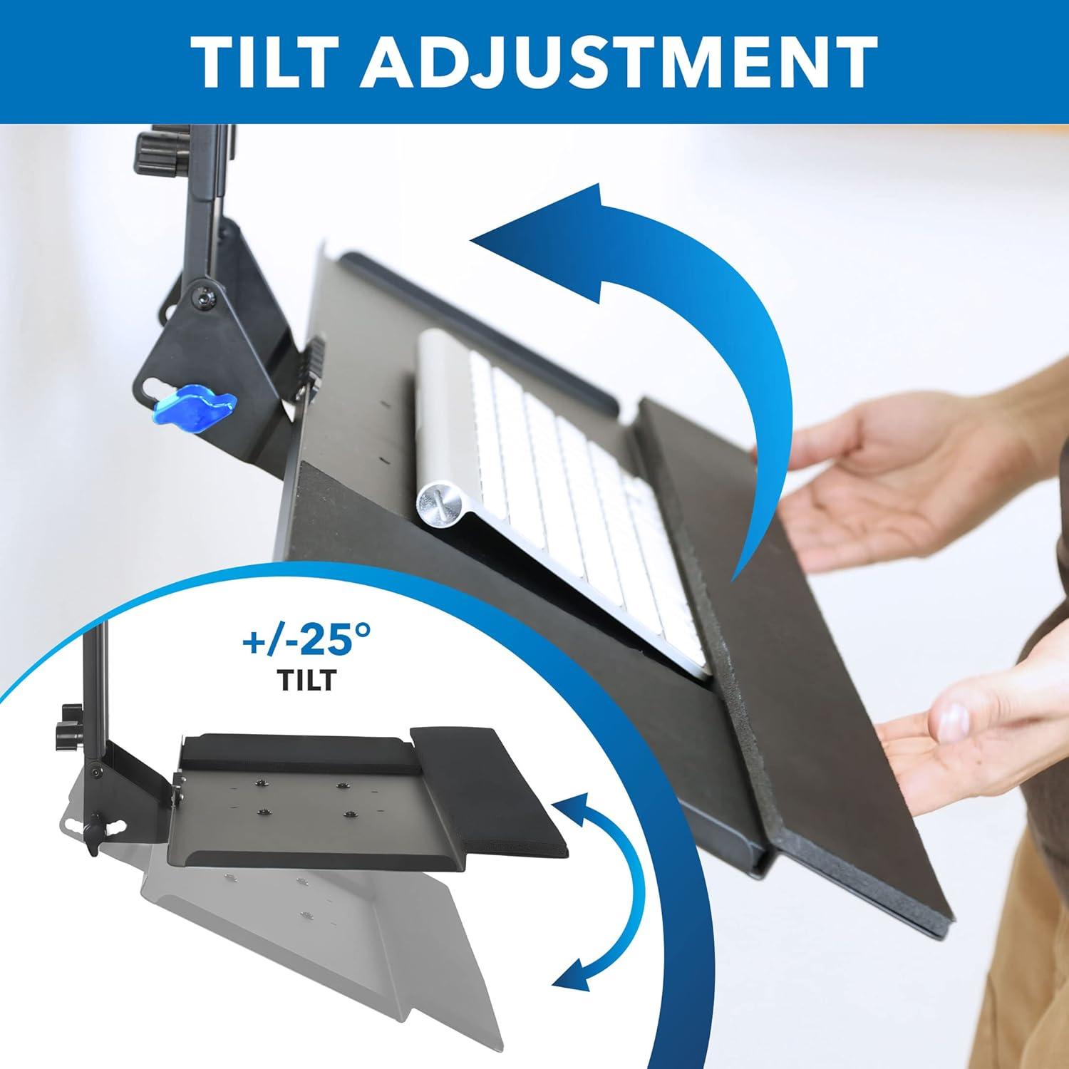 Mount-It! Monitor and Keyboard Wall Mount, Height Adjustable Standing VESA Keyboard Tray, 25 Inch Wide Platform with Mouse Pad