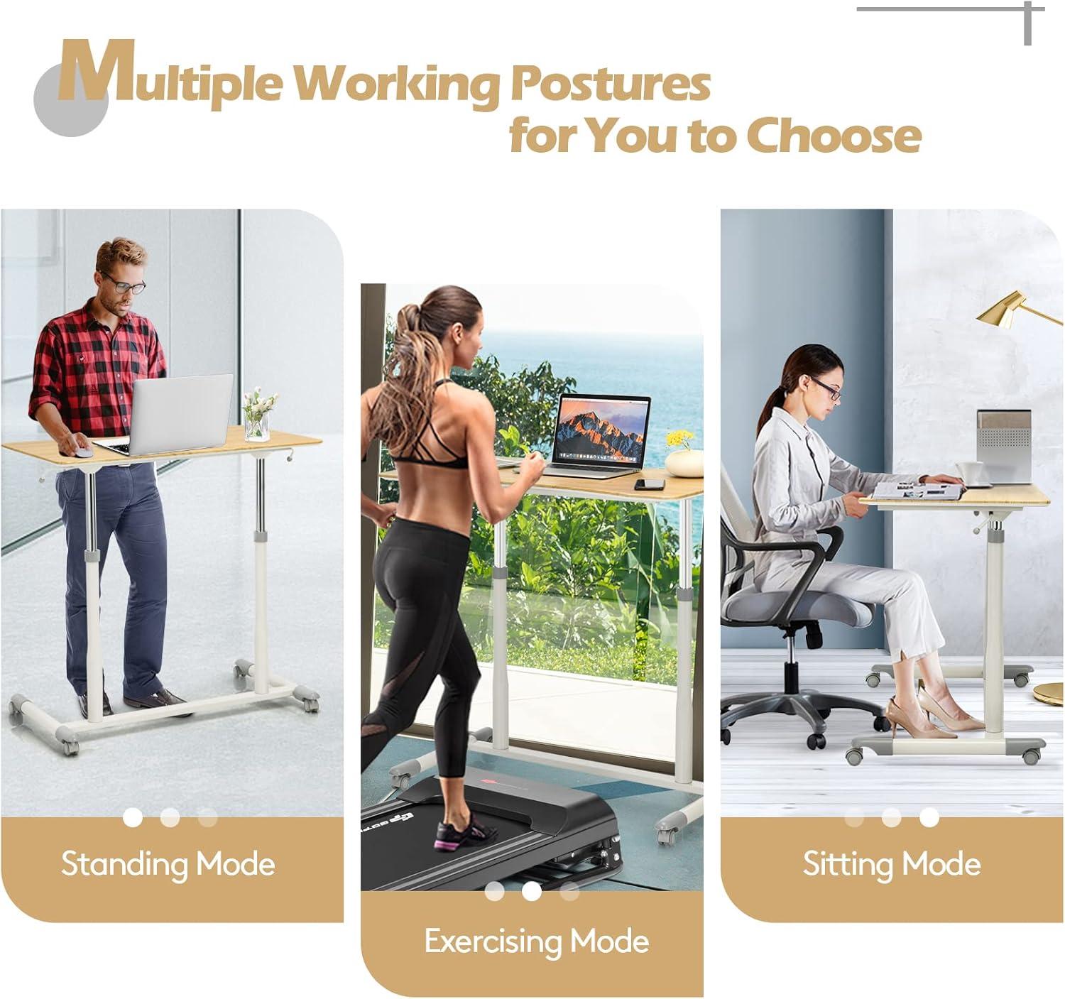 Goplus Height Adjustable Computer Desk Sit Stand Rolling Notebook Table Natural