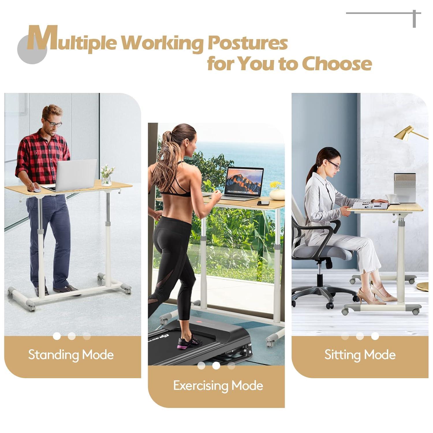 Goplus Height Adjustable Computer Desk Sit Stand Rolling Notebook Table Natural