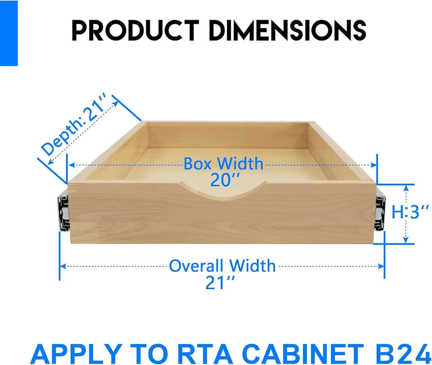 Natural Wood 20" Wide Pull-Out Kitchen Cabinet Drawer