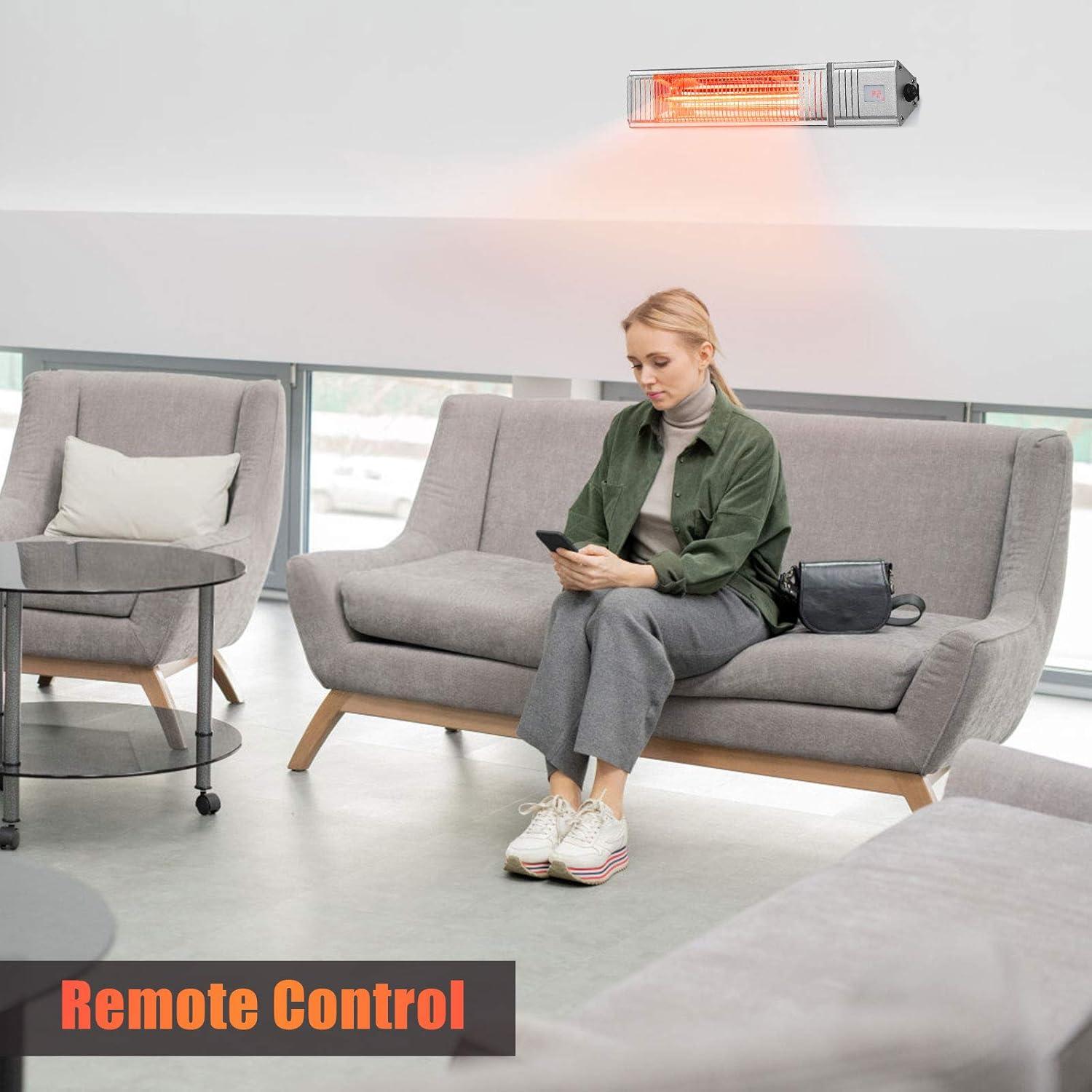 Costway Wall-Mounted Patio Heater 750W/1500W Infrared Heater with 9-Level Adjustable 24H Timer & Remote Control Silver