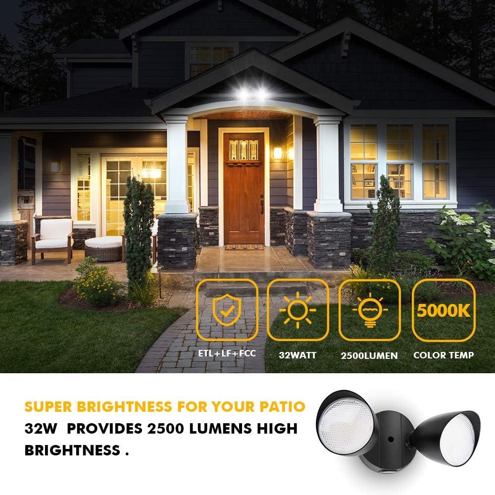 Black Dual-Head 32W LED Outdoor Security Floodlight