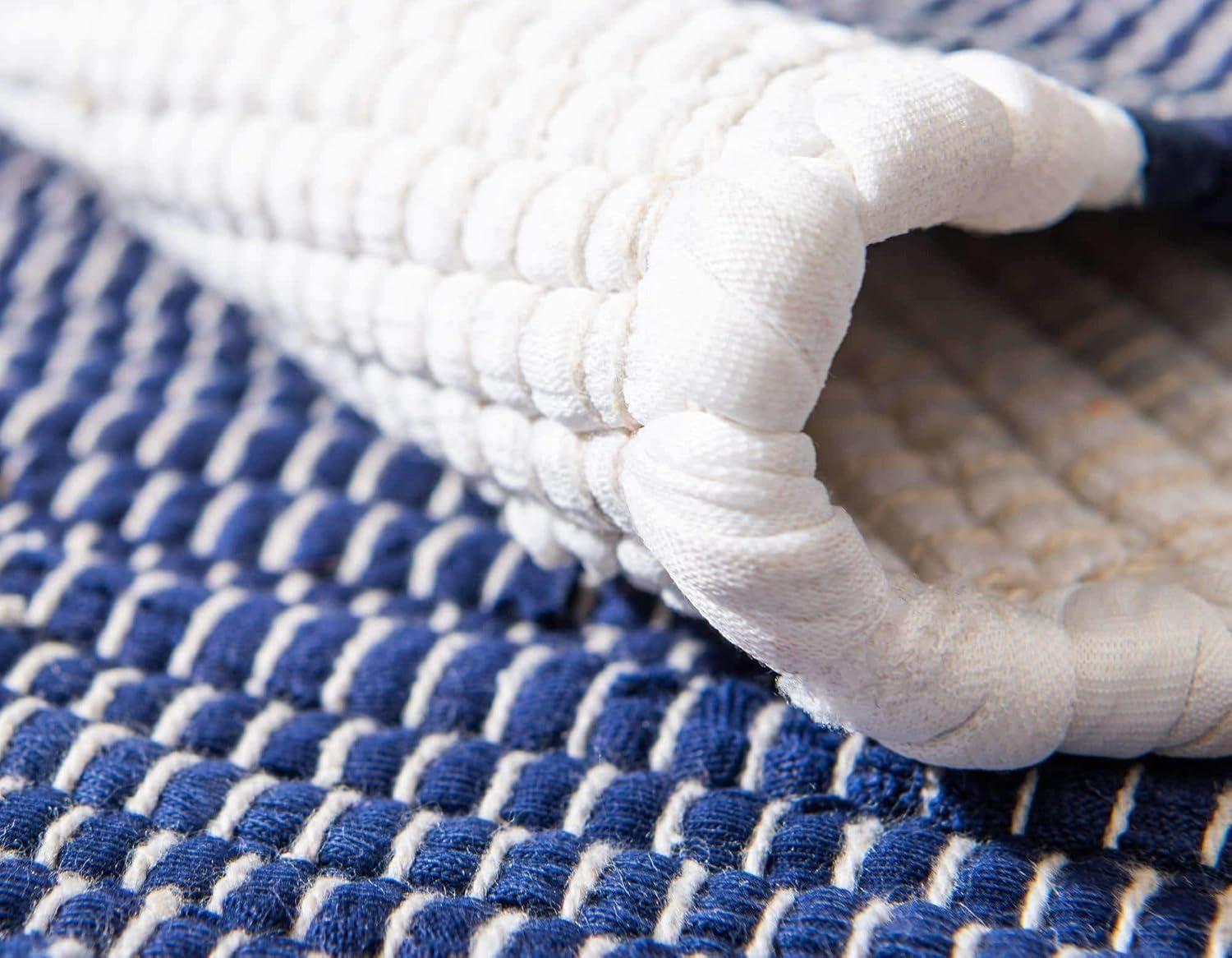 Unique Loom Chindi Rag Collection Area Rug - Striped (8'  x 10' Rectangle Navy Blue/Ivory)