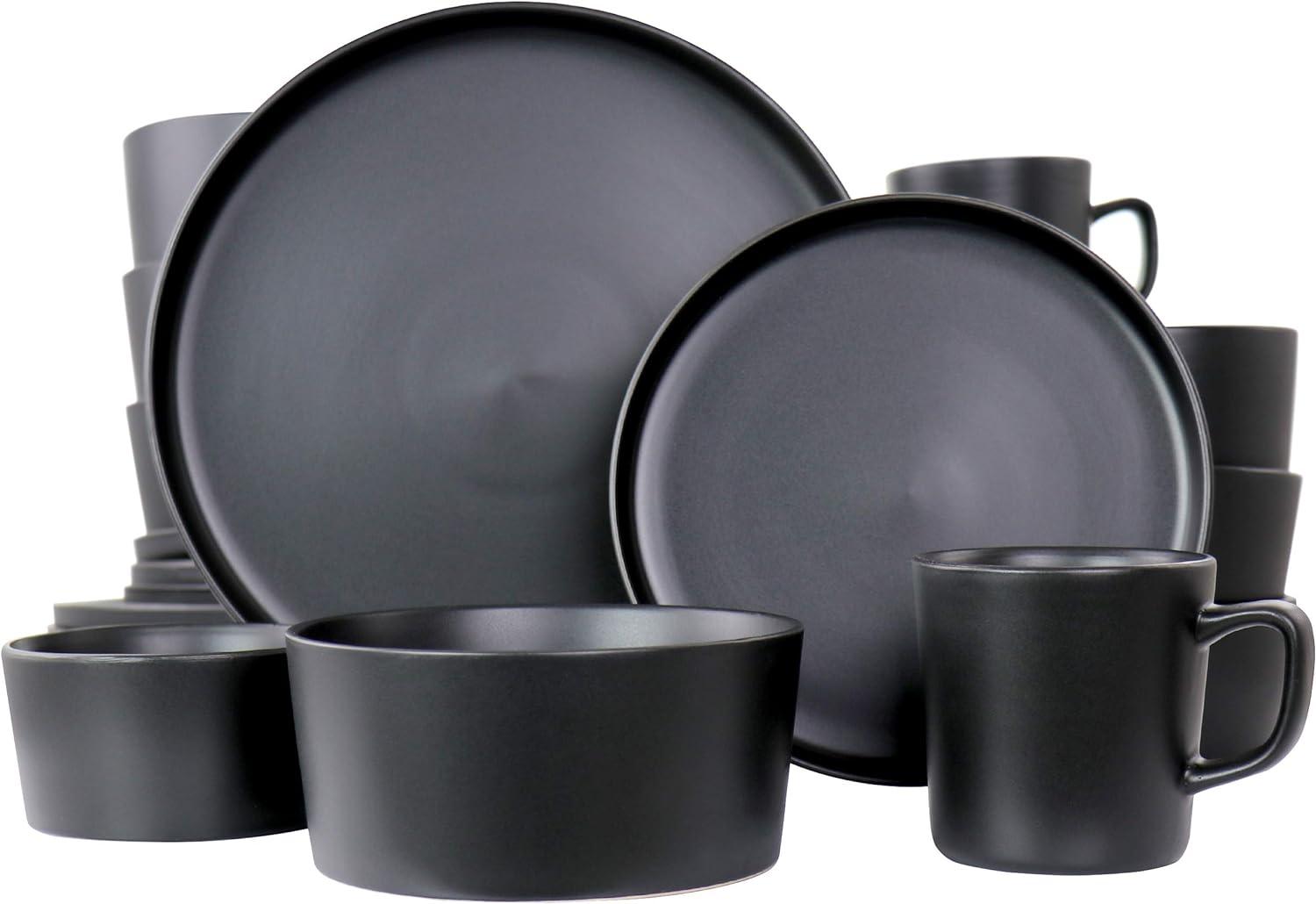 20pc Stoneware Luxmatte Dinnerware Set Black - Elama: Dishware Set, Service for 4, Includes Plates & Bowls