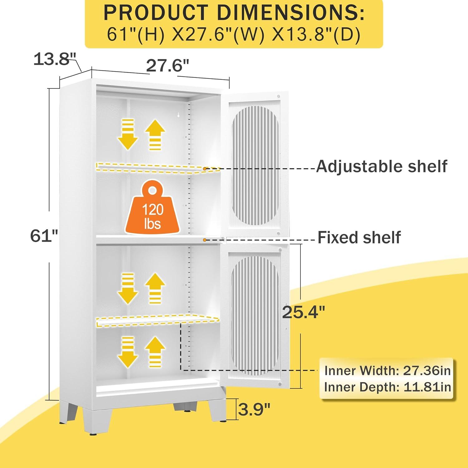 Pantry Storage Cabinet, 61" Pantry Cabinets with Acrylic Glass Doors and Adjustable Shelves, Metal Kitchen Pantry Cabinet for Kitchen, Living Room, Laundry Room and Dinning Room