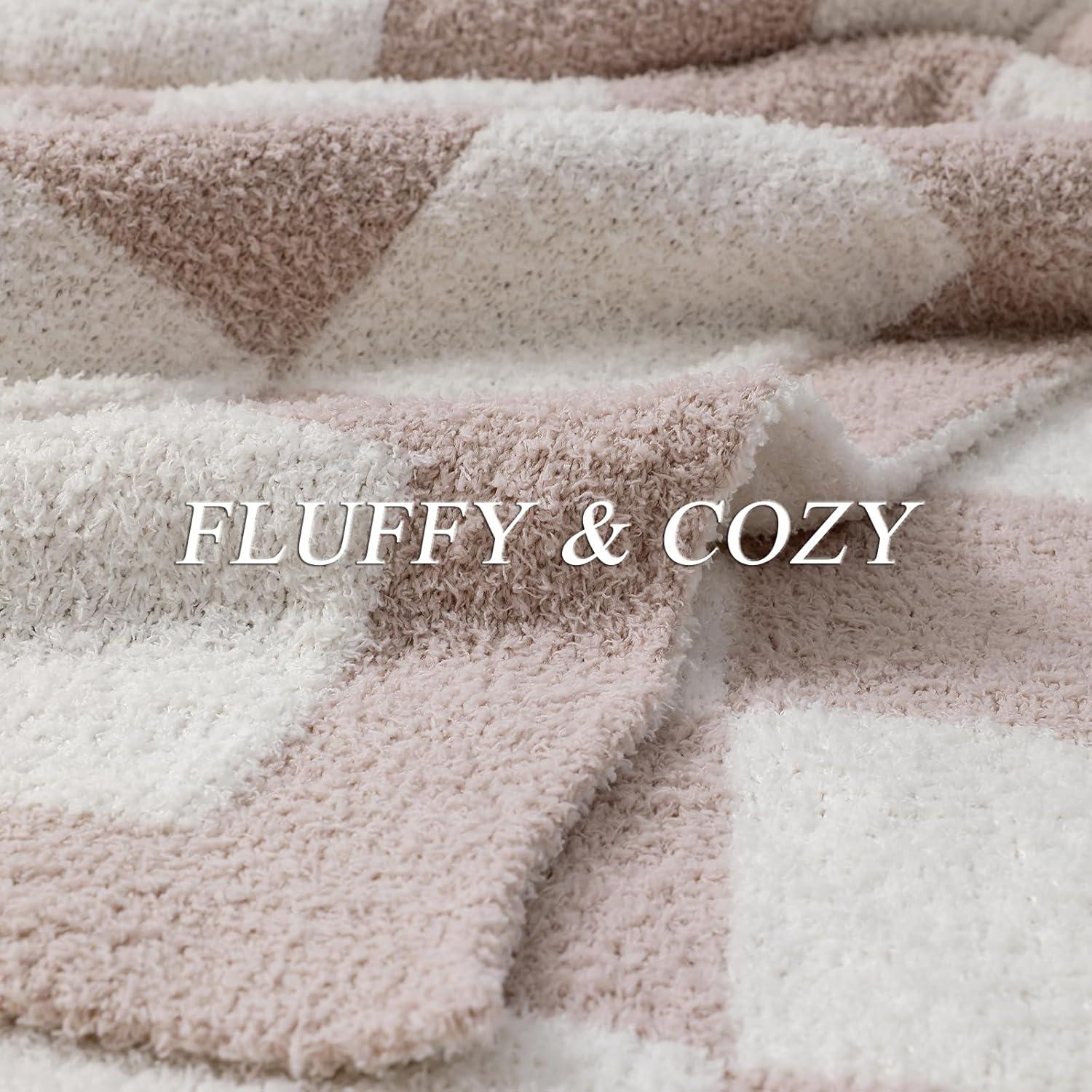 bearberry Fuzzy Checkerboard Grid Throw Blanket Knitted Soft Cozy Warm Microfiber Blanket Decor for Couch Sofa Bed Travel Home (Cream, 40''x50'')