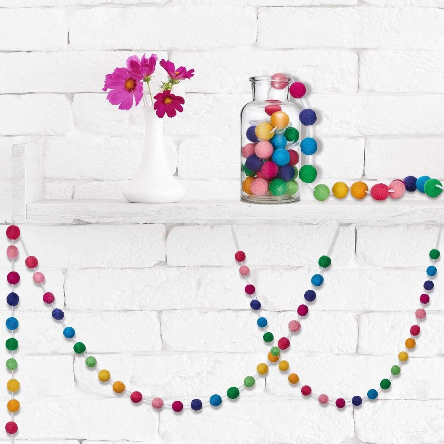 Wool Felt Ball Garland Colorful Pom Pom Garland Handmade 6.5 Feet Long 24 Balls Felt Ball Garlands for Wall Christmas Tree Decoration