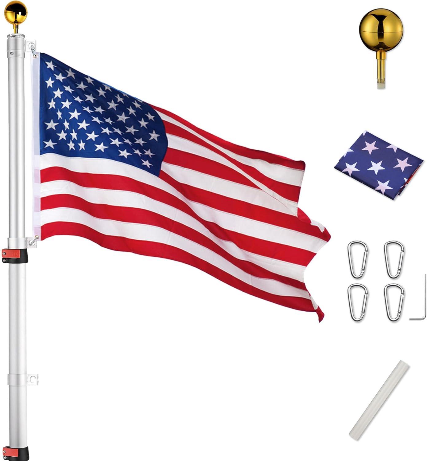 Yescom 25 ft Telescopic Lightweight Aluminum Flag Pole Kit