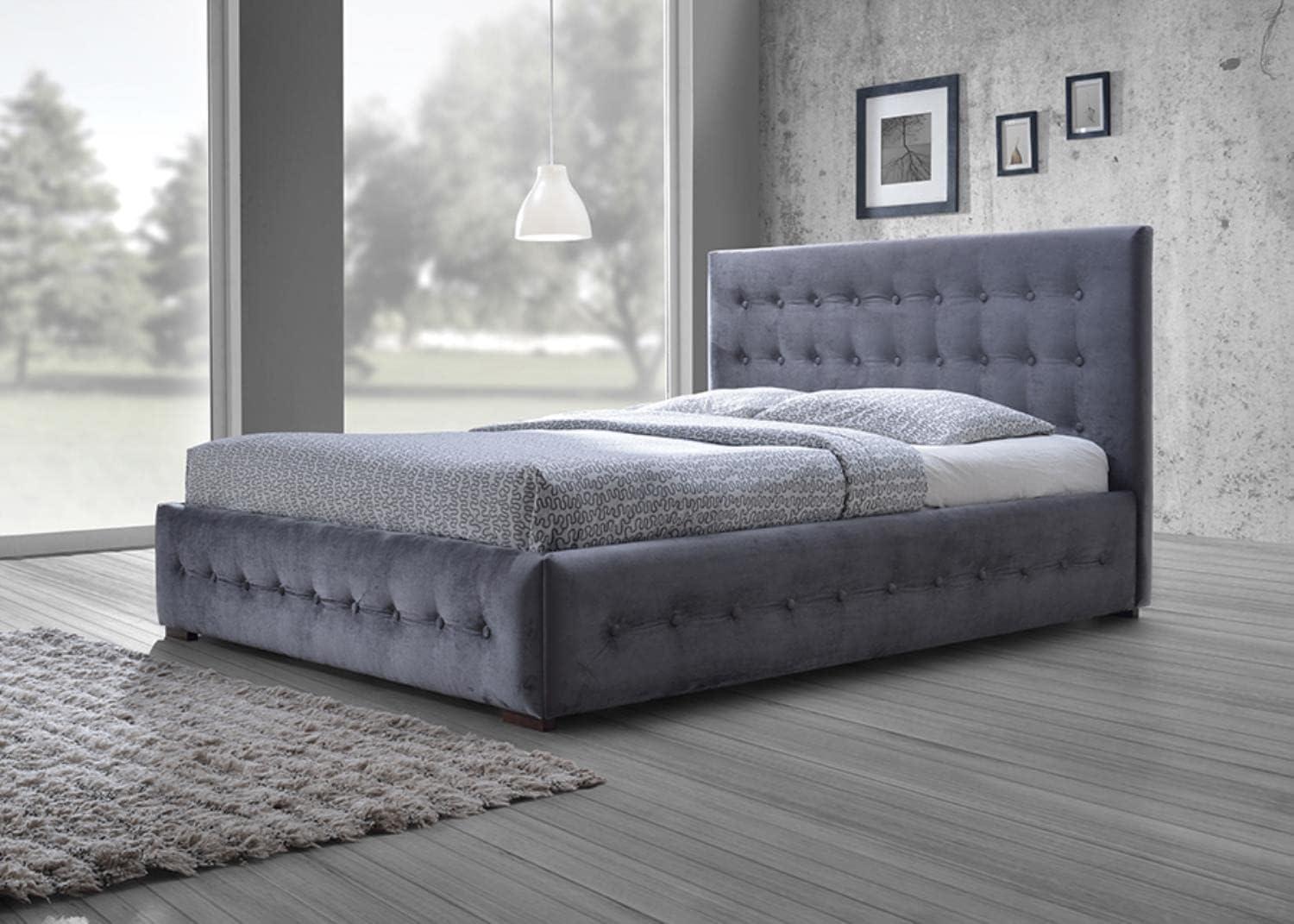 Queen Gray Velvet Tufted Upholstered Platform Bed