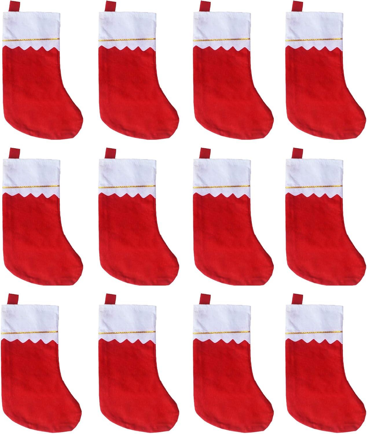 15-Inch Red and White Christmas Stockings with Gold Trim, Set of 12