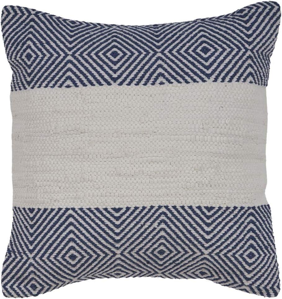 Ox Bay Blue Geometric White Striped Throw Pillow, 18" Square, Count per Pack 1