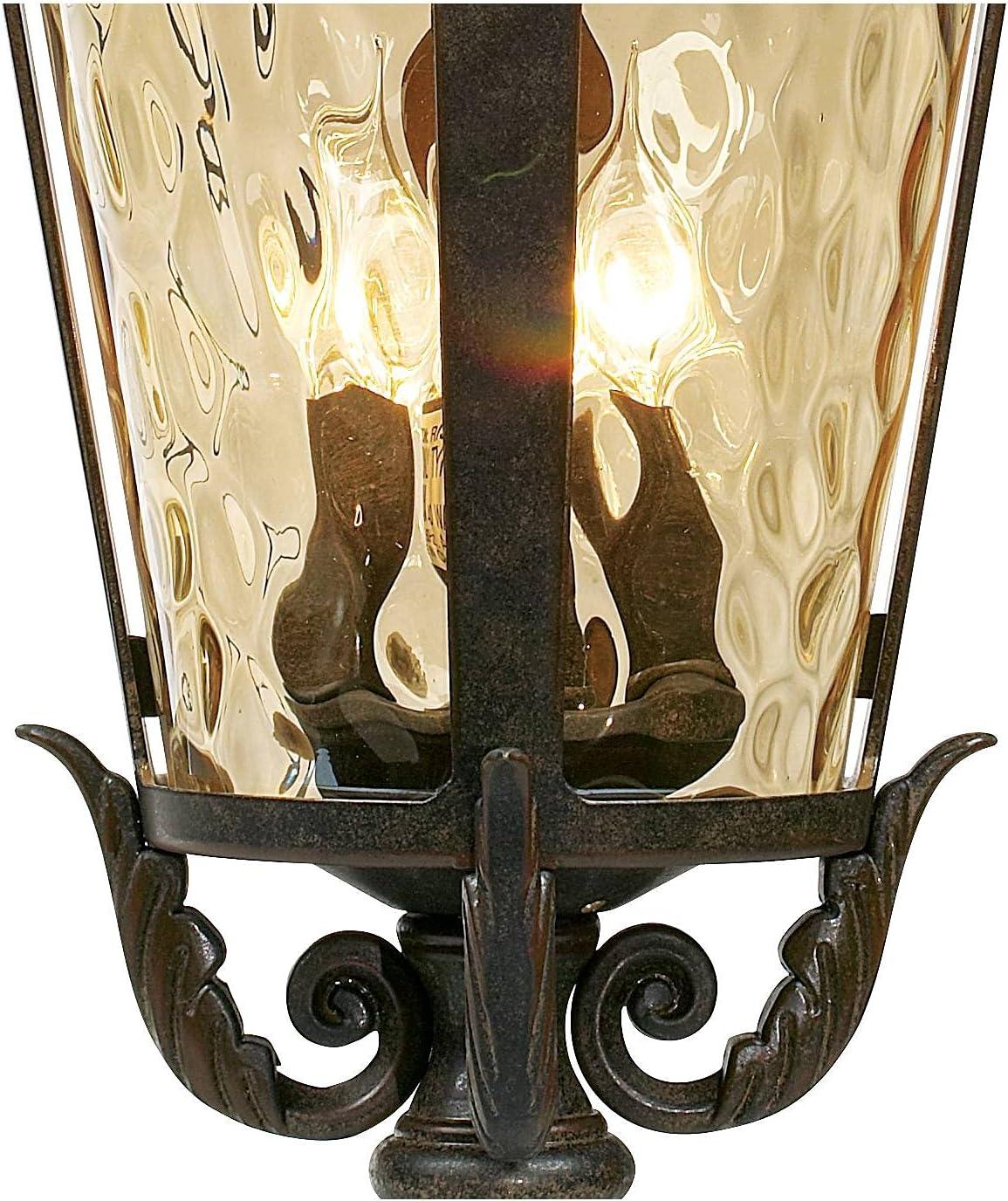 John Timberland Casa Marseille Rustic Vintage Flush Mount Outdoor Hanging Light Bronze Scroll 23 3/4" Champagne Hammered Glass for Post Exterior Barn