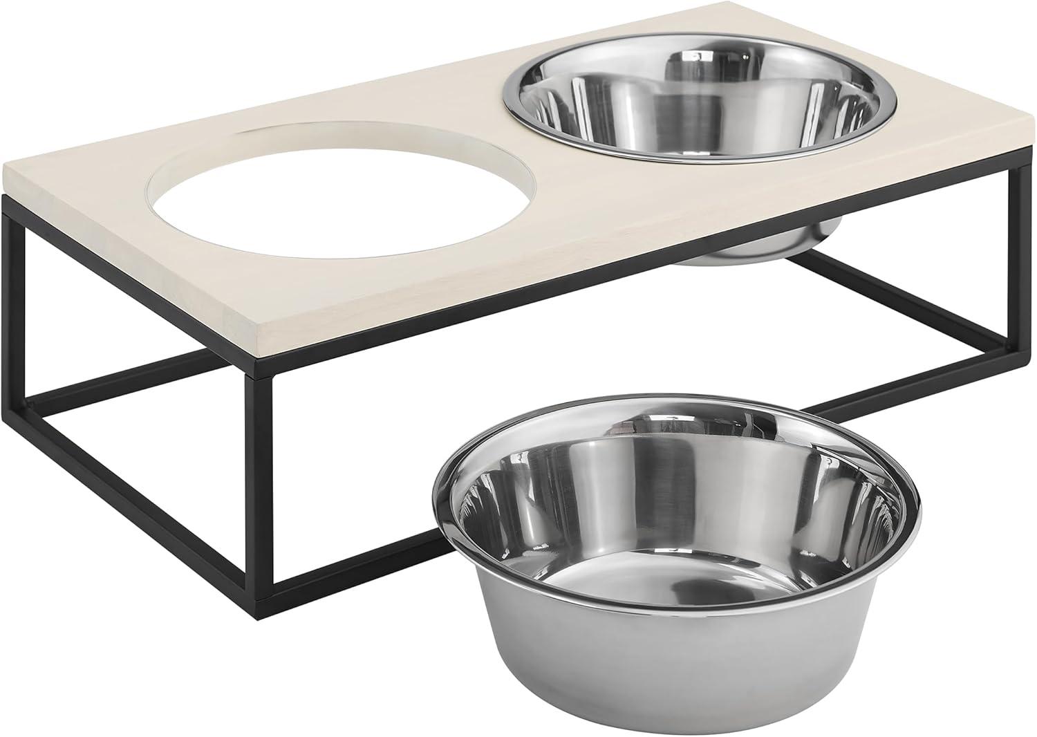 Elevated Dual Stainless Steel Pet Bowls with Wood Frame