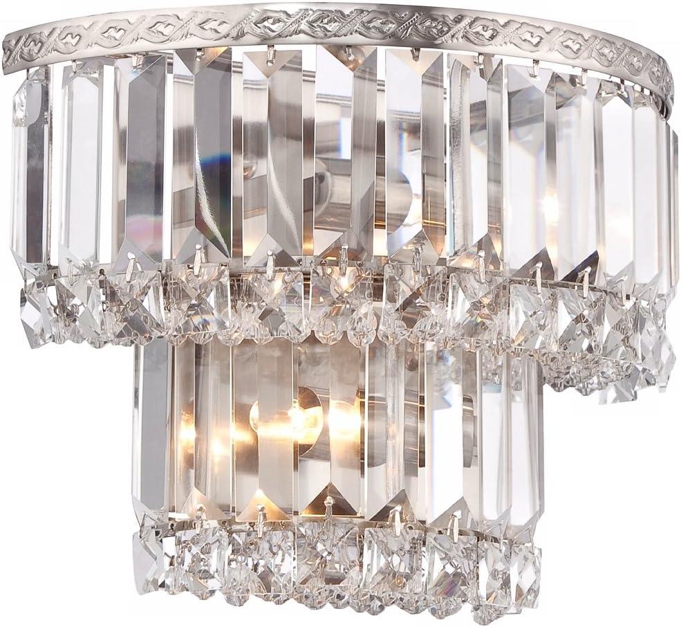 Vienna Full Spectrum Magnificence Modern Wall Light Sconce Satin Nickel Hardwire 10" 2-Light Fixture Tiered Crystal for Bedroom Bathroom Vanity Home