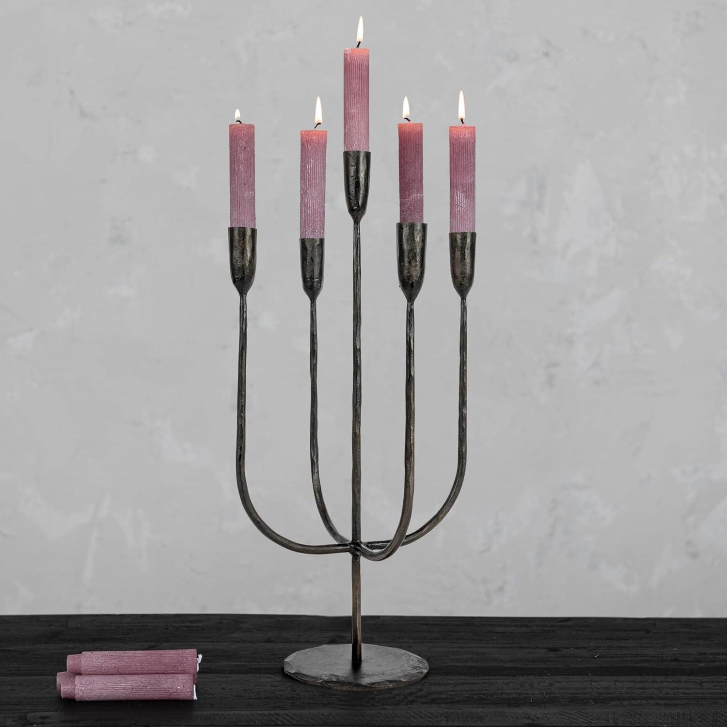 Creative Co-Op Round Hand-Forged 5 Taper Metal Candelabra, Black