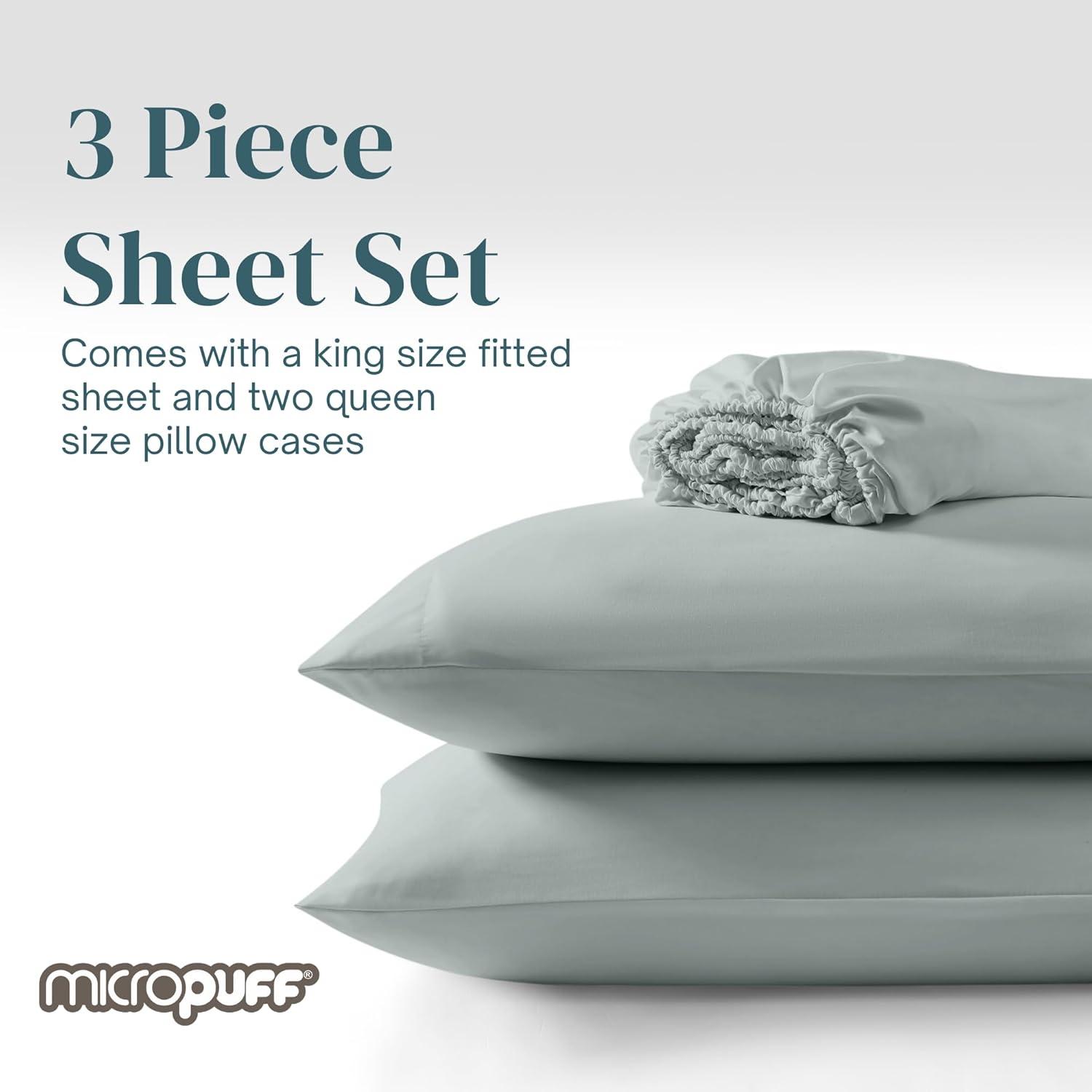 Micropuff 2-Piece Queen Pillowcase Set with Matching King Size (78"x80") Fitted Sheet Set - Wrinkle Free (Flat Sheet Not Included)