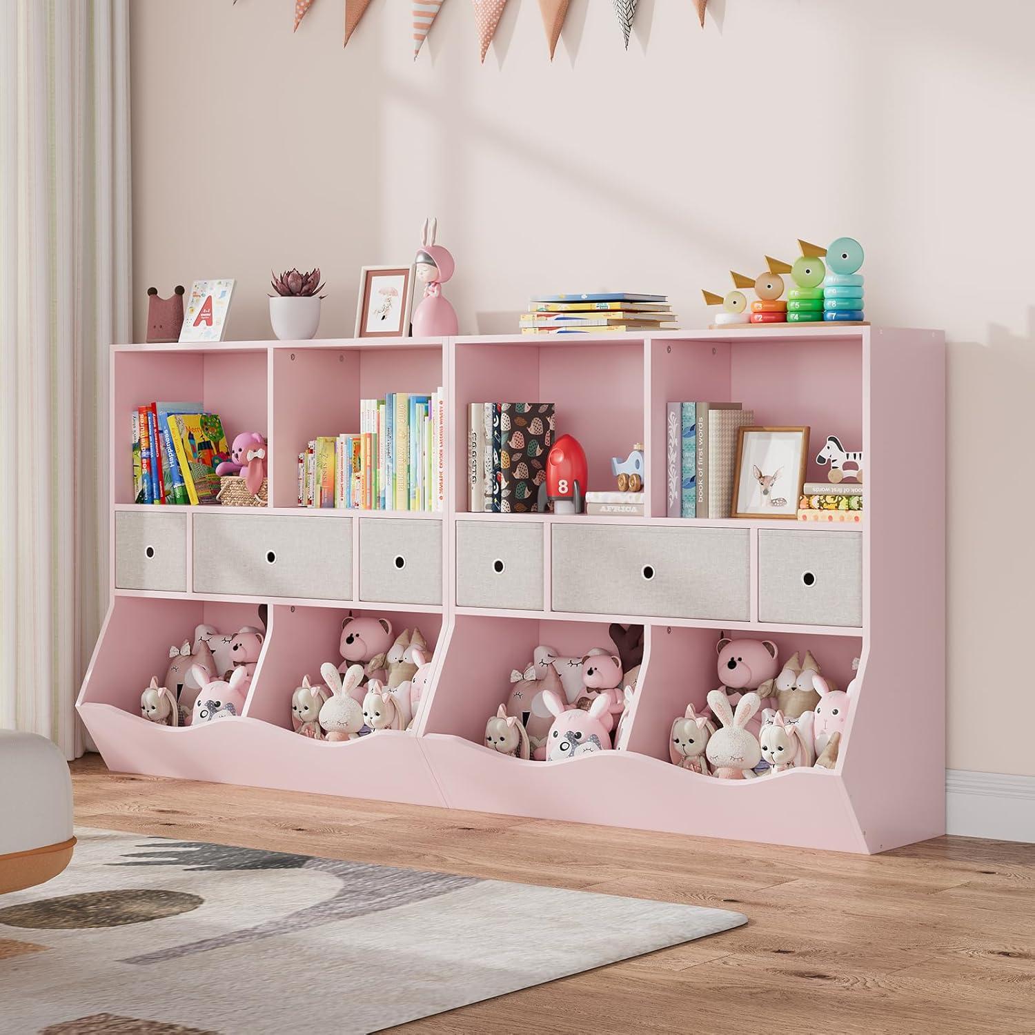 3-Tier Kids Bookshelf, Toy Storage Organizer with 3 Drawers,Wooden Bookcase with Large Toy Storage Cabinet for Playroom