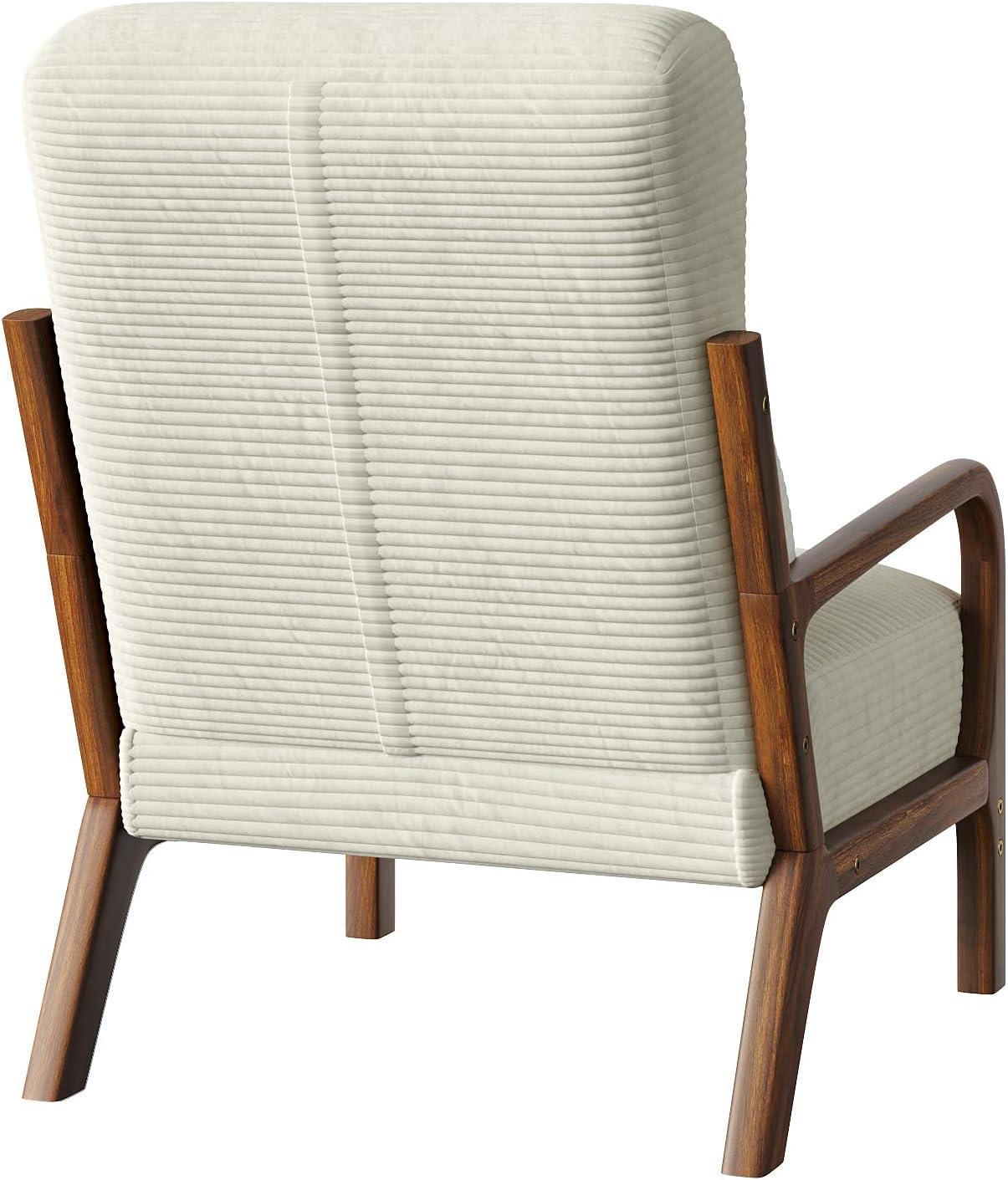 White Corduroy Upholstered Wood Frame Recliner Accent Chair