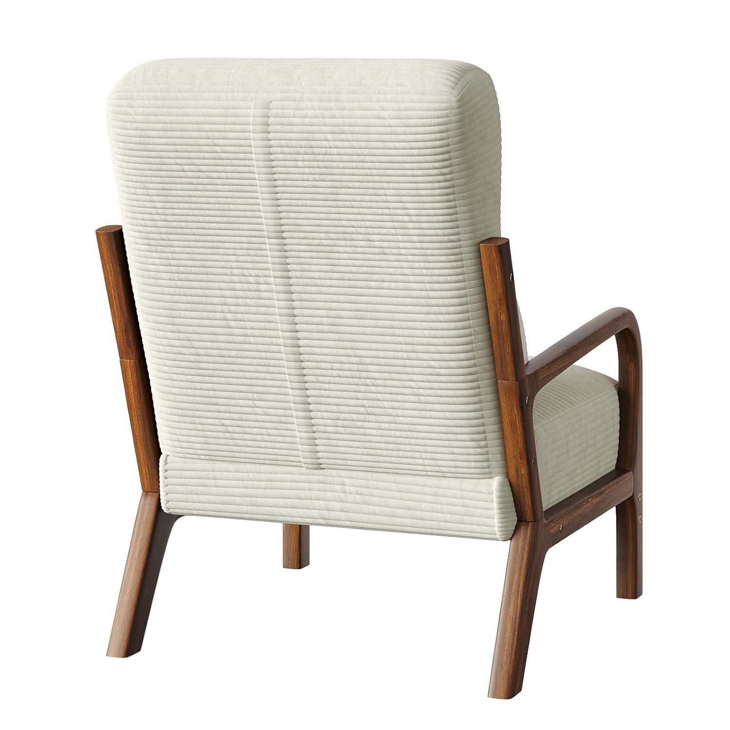 Bestier Mid Century Accent Chair Heightened Headrest with Removable Armrest Pillows,with Solid Wood Frame for Living Room, Bedroom, White