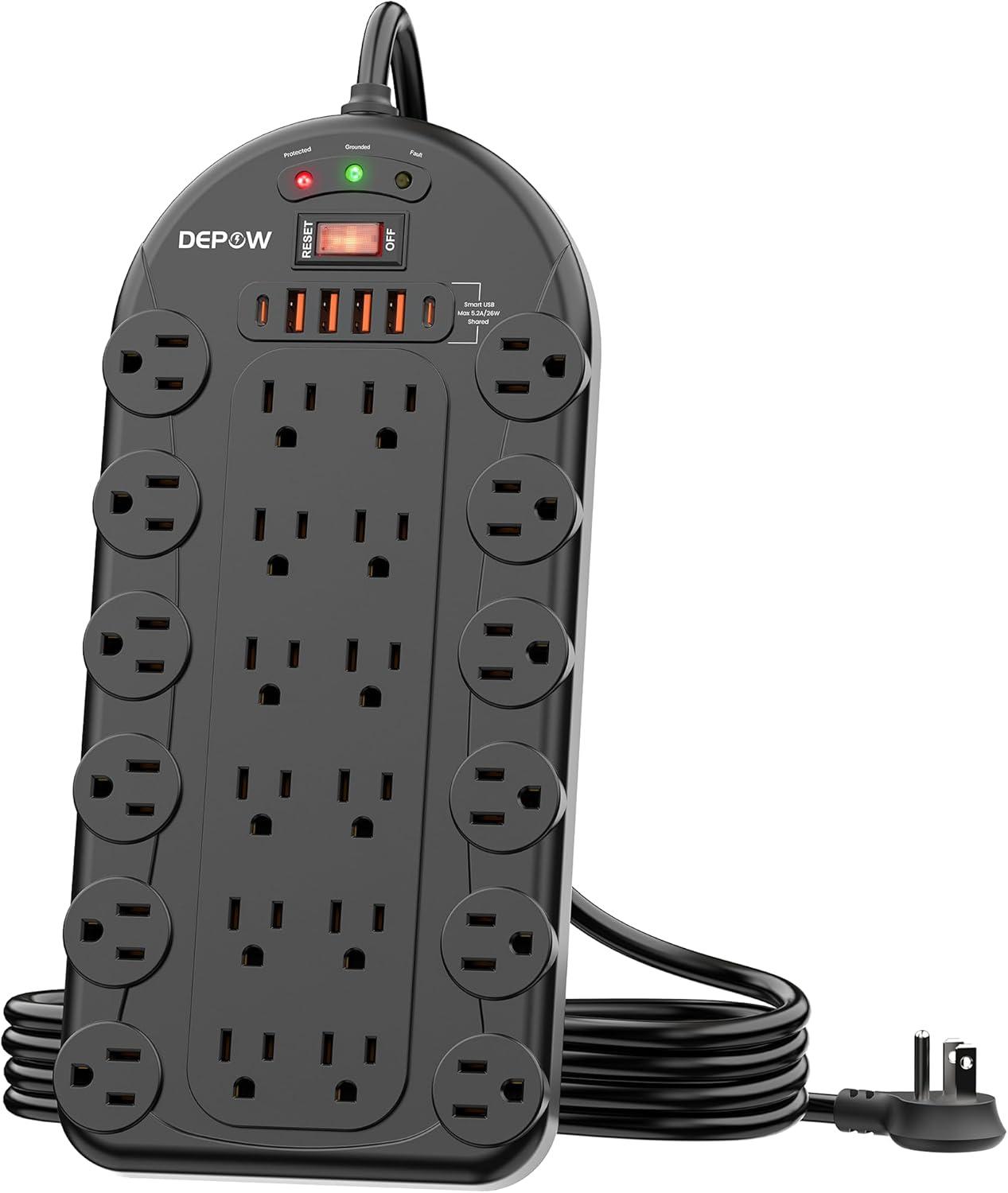 DEPOW White 24-Outlet Surge Protector Power Strip with USB Ports