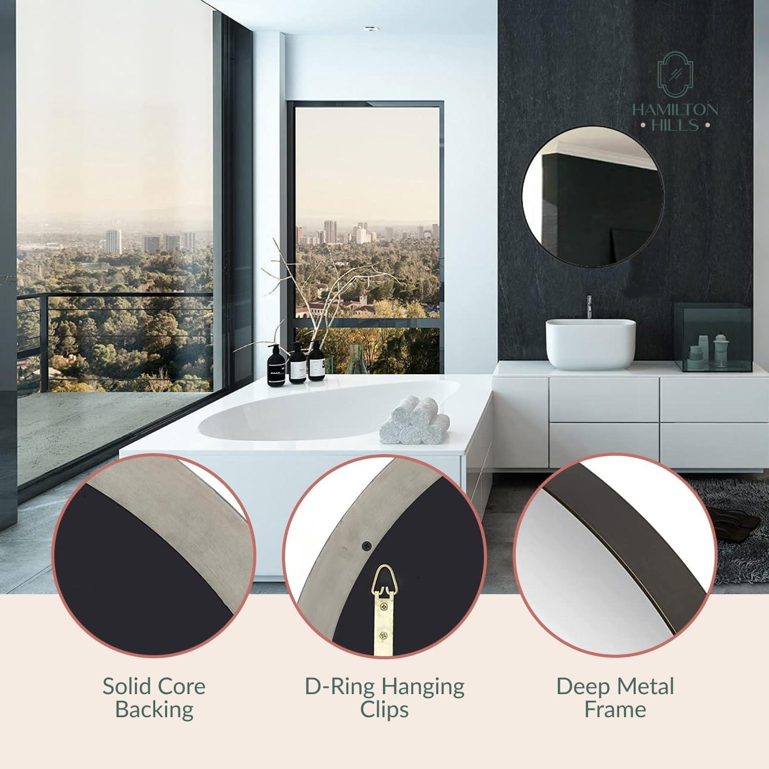 Hamilton Hills 24" Bronze Circle Deep Set Metal Round Frame Mirror Contemporary