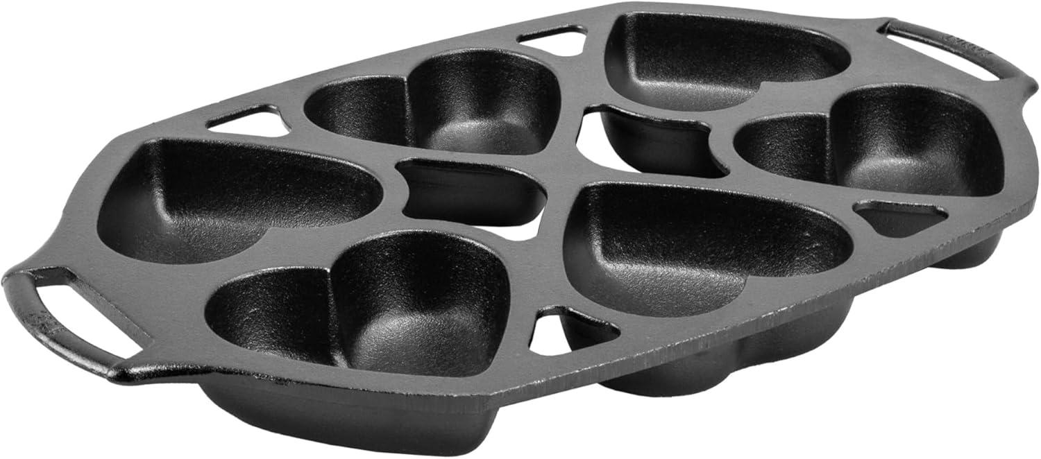 Lodge Cast Iron Mini Cake Pan, Makes 6 Heart-Shaped Cakes, Pre-seasoned Durable, and Perfect for Baking Muffins Brownies and More