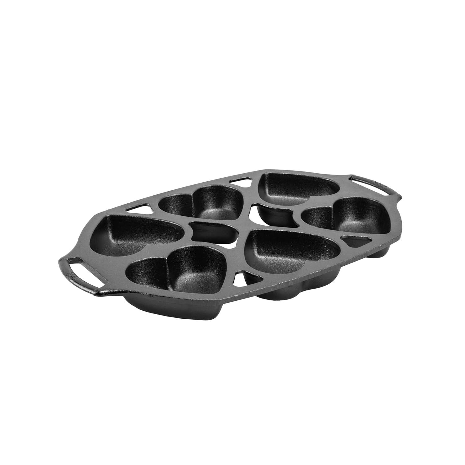 Lodge Cast Iron Mini Cake Pan, Makes 6 Heart-Shaped Cakes, Pre-seasoned Durable, and Perfect for Baking Muffins Brownies and More